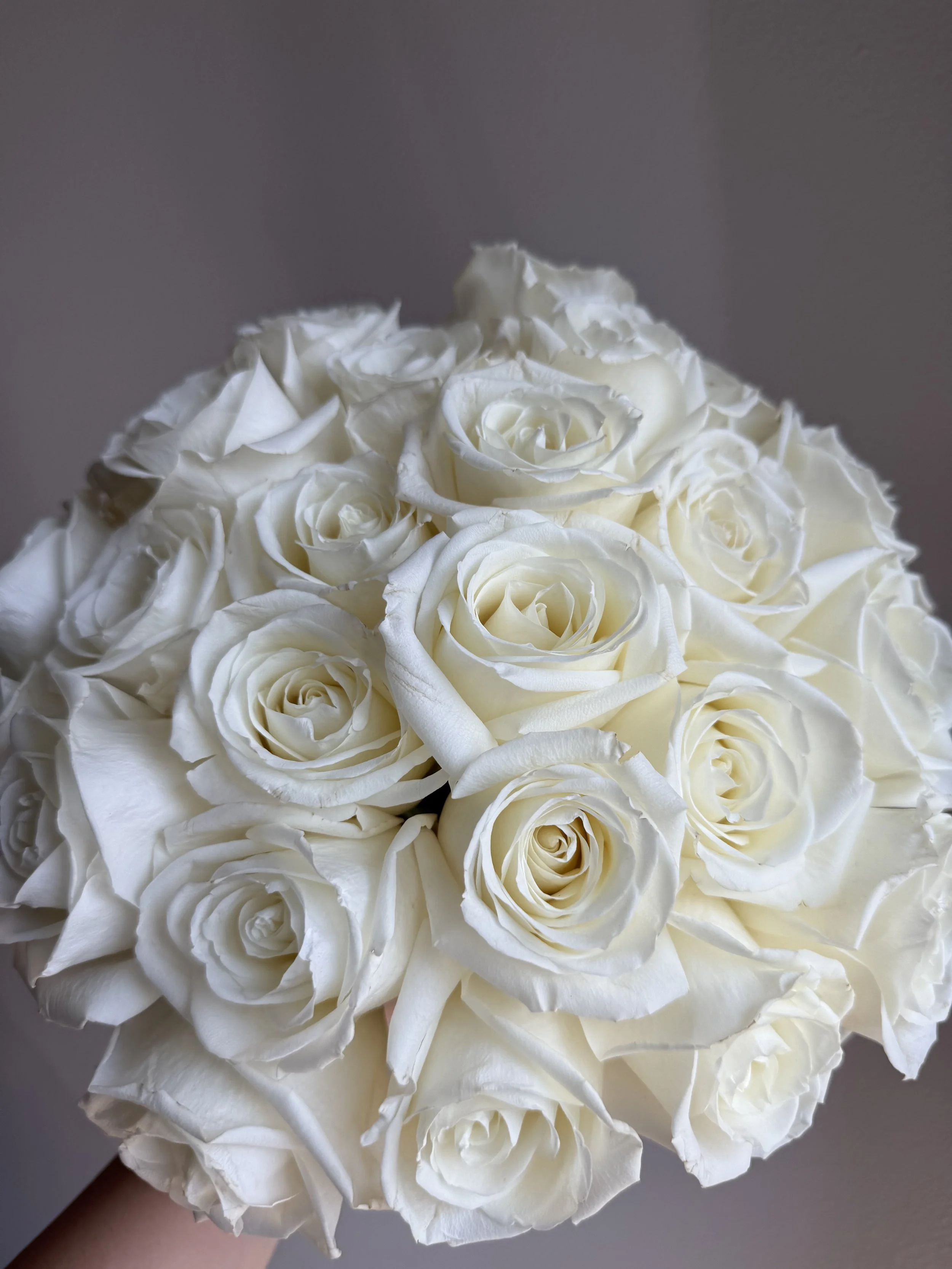 rounded shape white roses