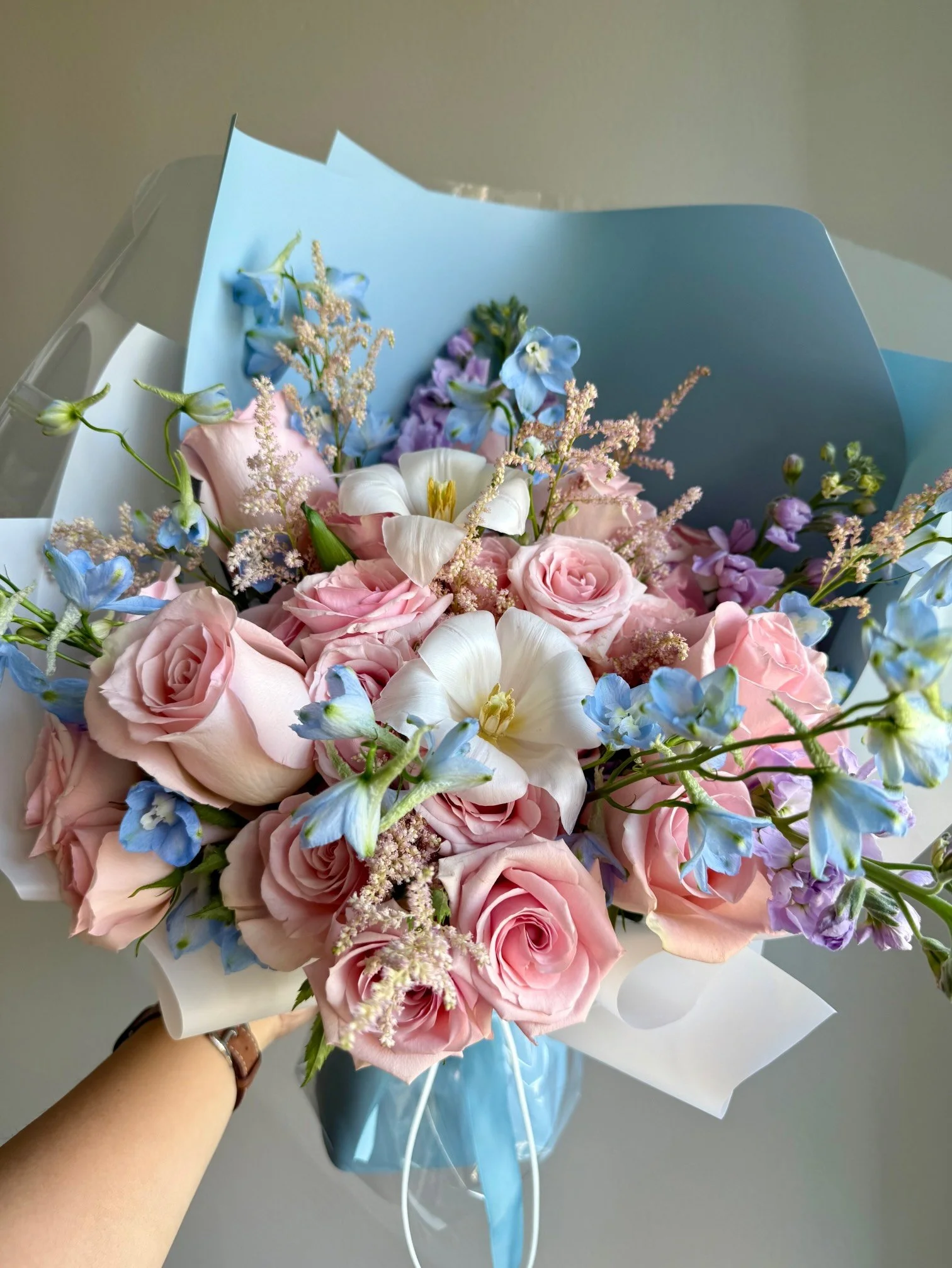 Soft Pink Roses & Blue Accents-Girl and the Flower.jpeg