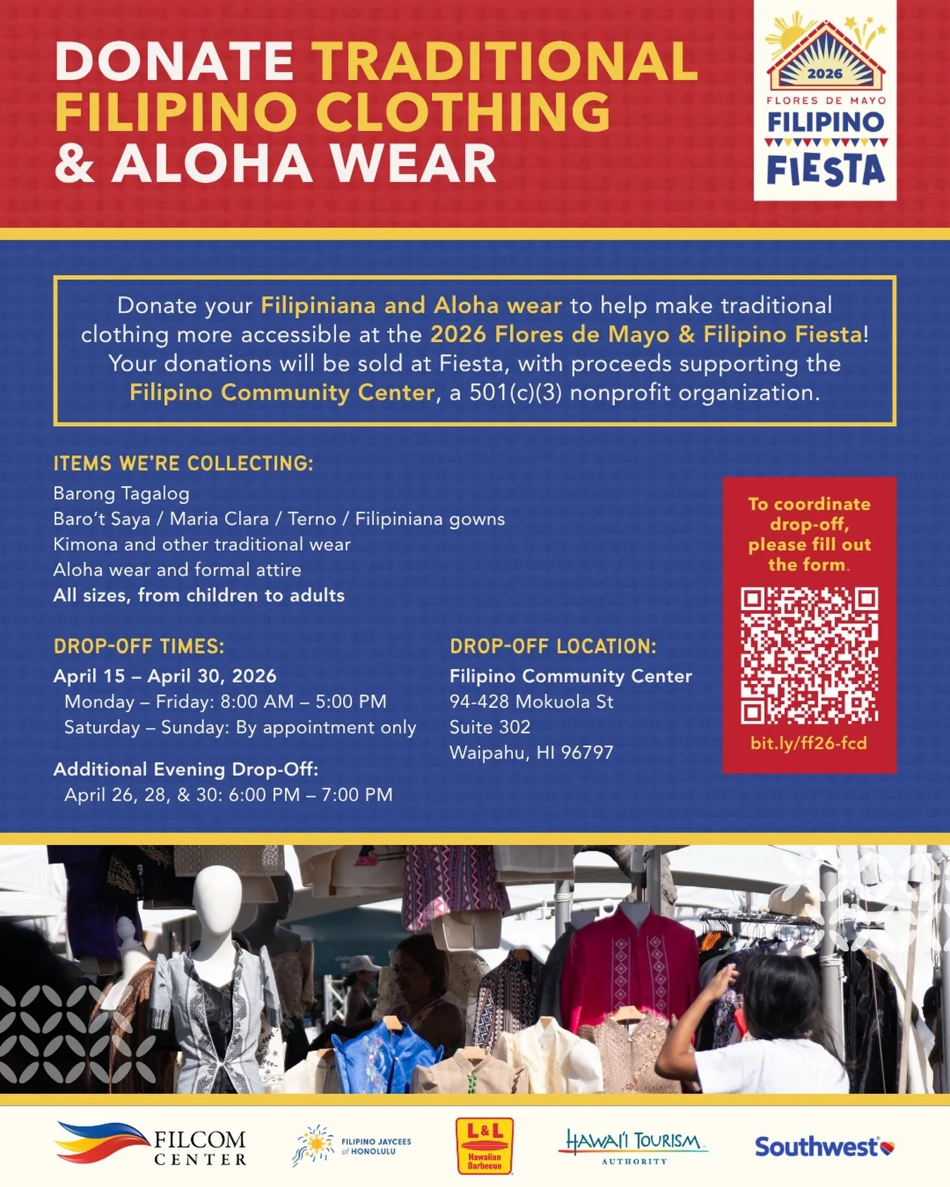📢 Now accepting donations for our Secondhand Filipiniana &amp; Aloha Wear Market! 👗

We&rsquo;re launching our very first secondhand Filipiniana Market, where donated pieces will be curated and resold at Fiesta. Proceeds will support the Filipino C