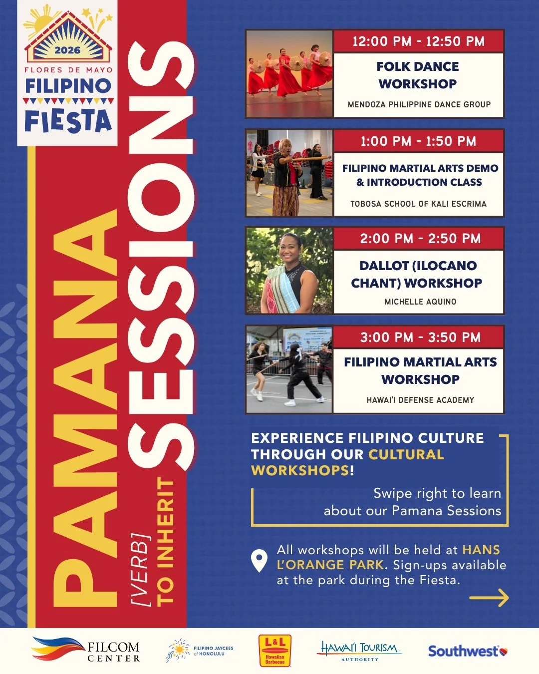 ✨ Pamana Sessions are BACK! We&rsquo;ve got another round of cultural workshops at the 2026 Flores de Mayo &amp; Filipino Fiesta &mdash; each session celebrating the legacy (pamana) we inherit and pass on through movement, art, tradition, and storyte