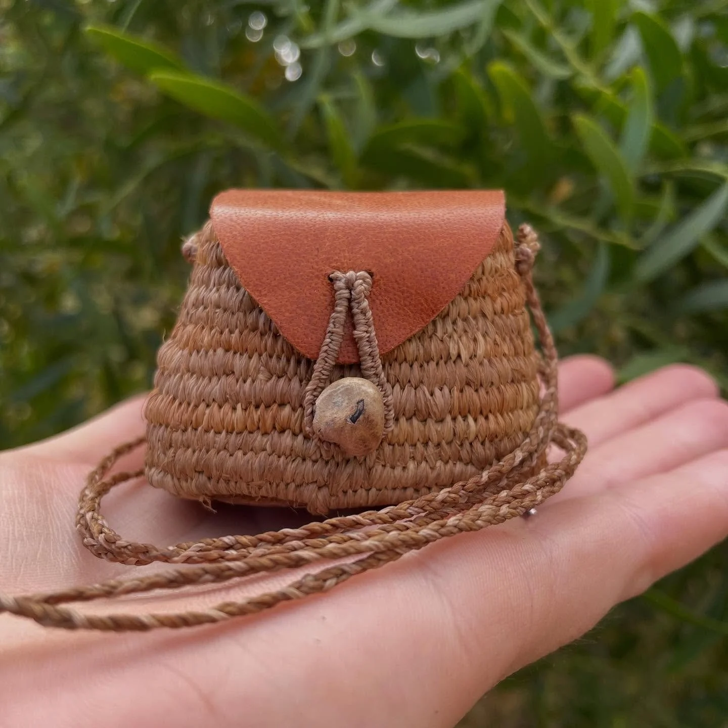 My mum sent me a package full of treasures, including some off cuts of leather. I finally got to finish this gorgeous little basket. 
She&rsquo;s larger than the small ones online. Full of magic. 
Perfect for little treasures. 
If she calls to you fe
