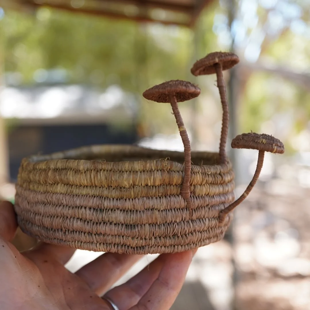 Mushroom trinket basket ✨
Pomegranate skin, iron, tannin dyed raffia combo.