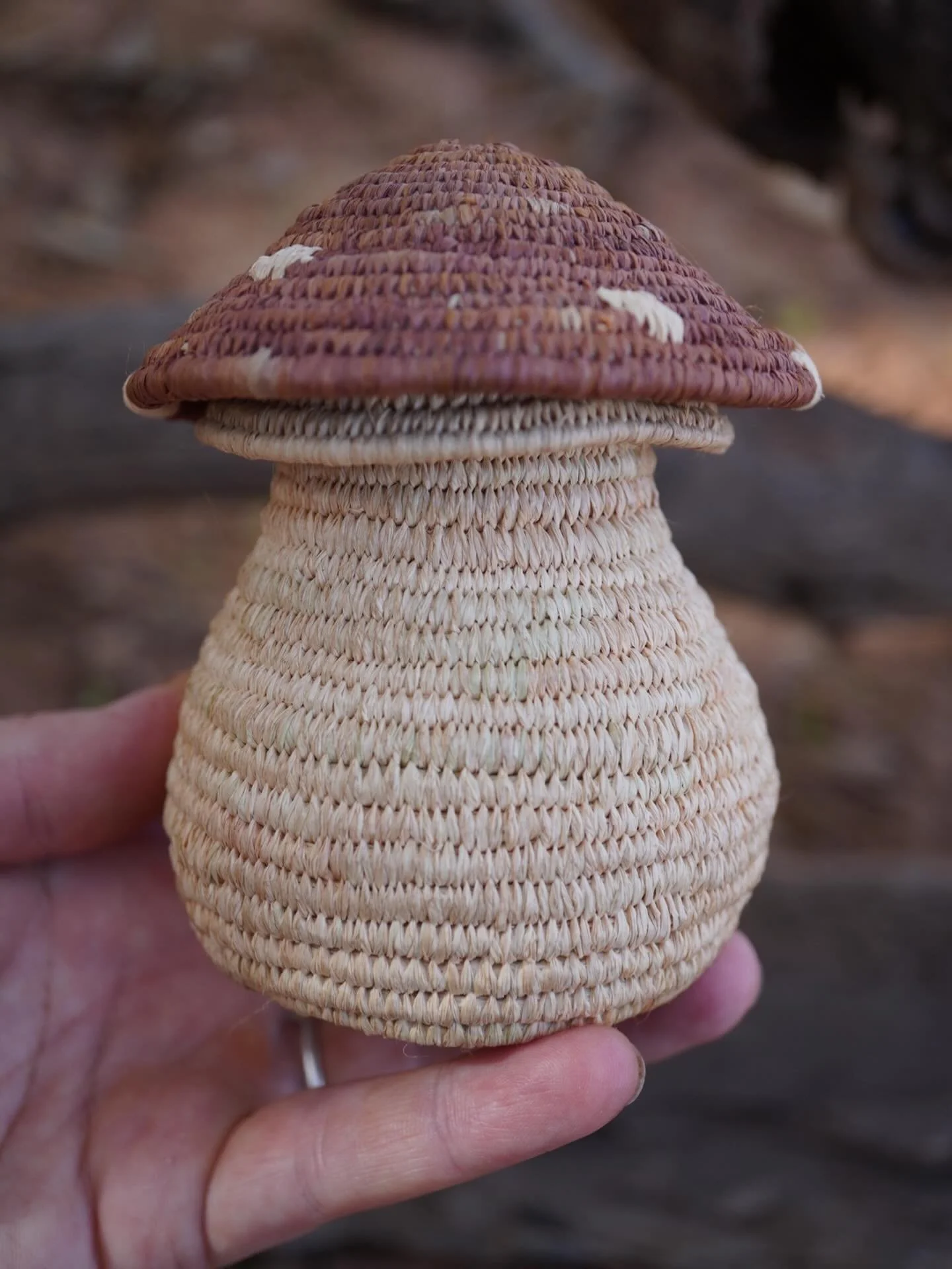 Different to how I pictured but pretty sweet. ✨ see reel for full picture 
Natural raffia with madder dyed raffia lid