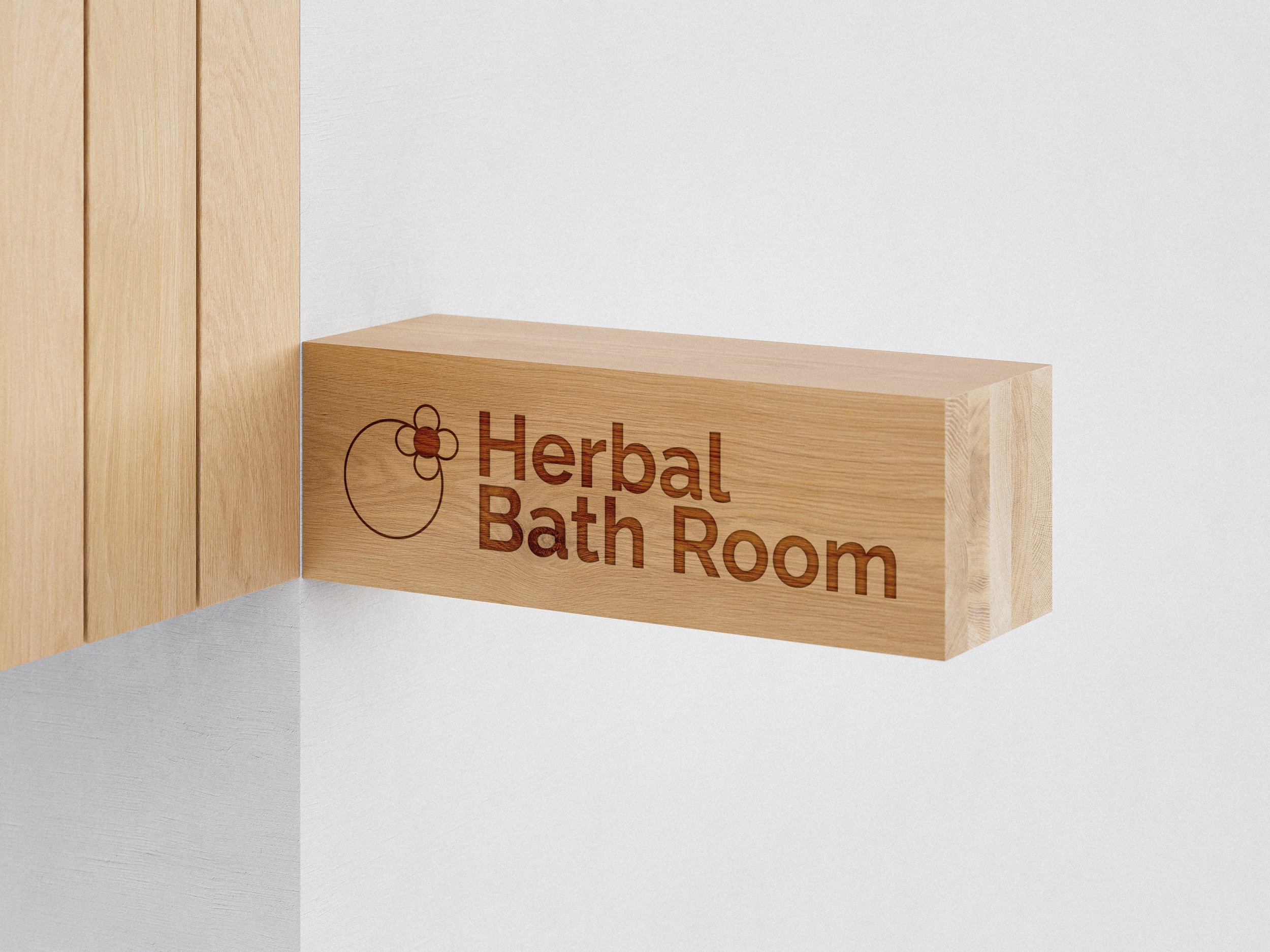 Druk Haven Retreats' Herbal Bath Room signage on a wood block