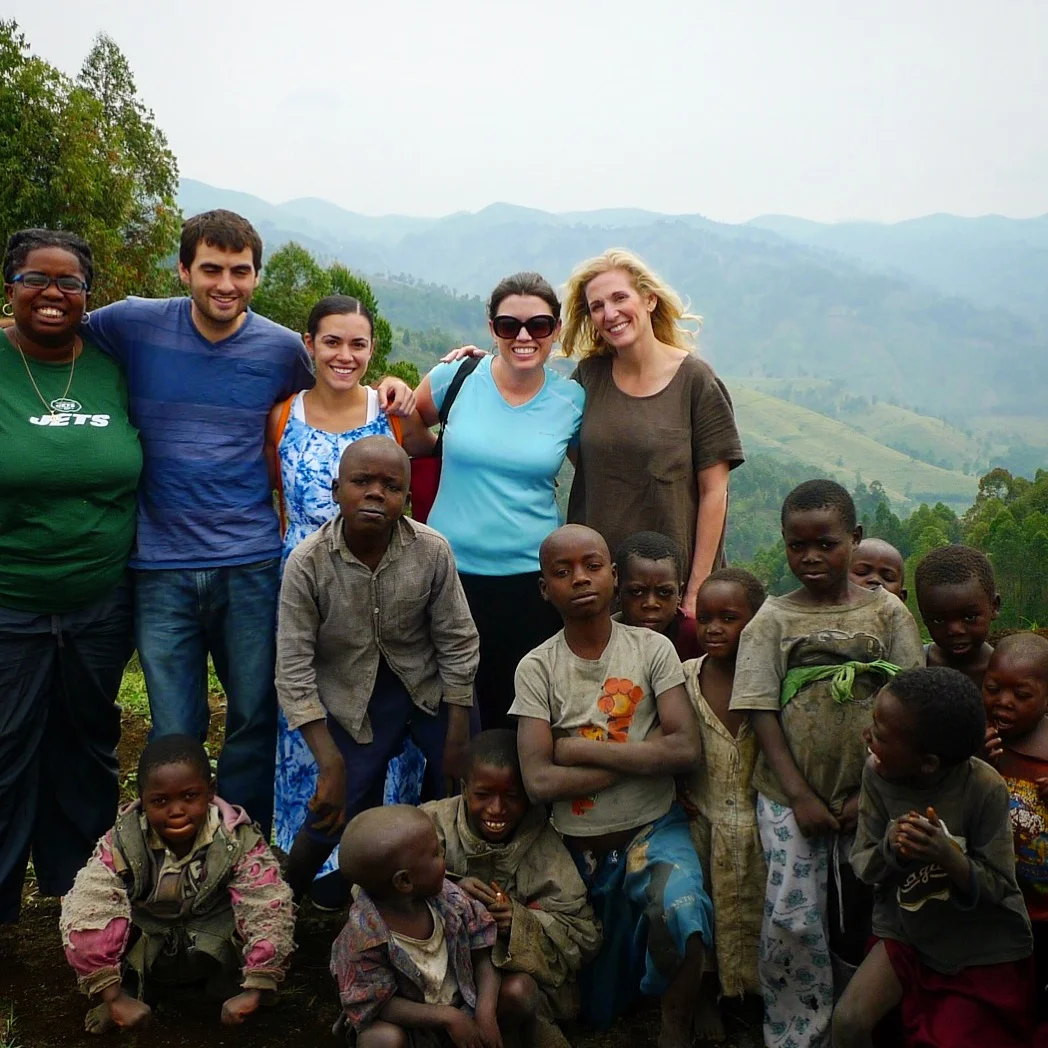 Megan (blue shirt) with a few new friends.