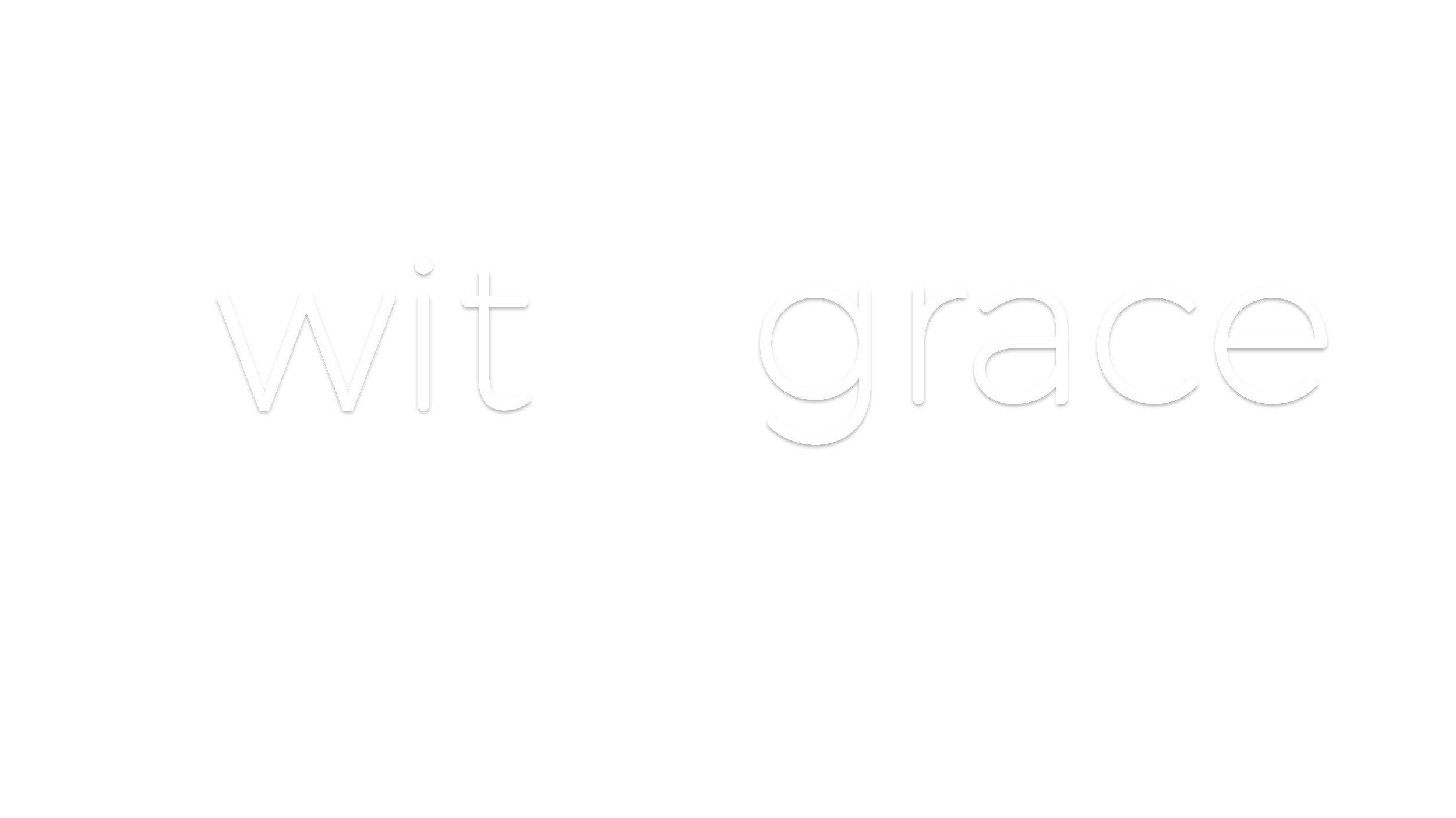 The words 'wit' and 'grace' with a white square in place of the letter 'i' and a black circle in place of the letter 'g' on a black background.
