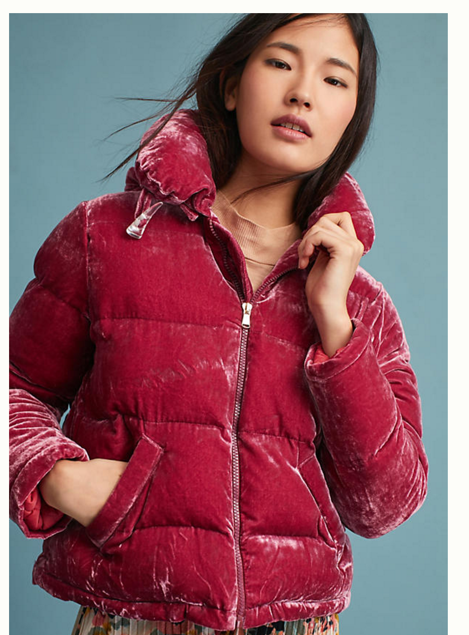 Anthropologie Velvet Puffer Coat 