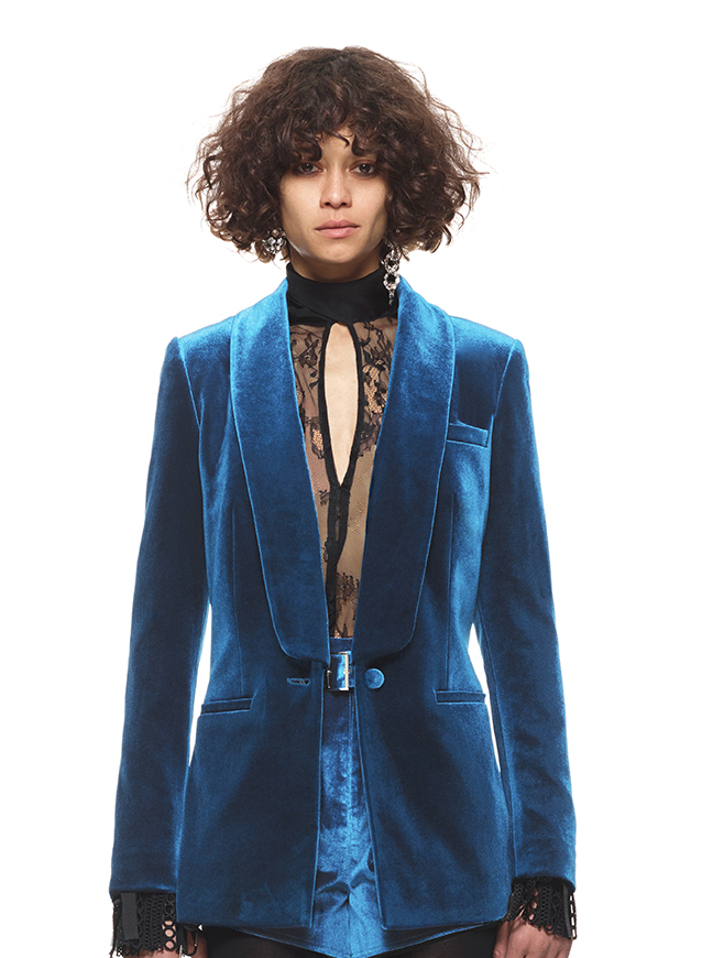 Self Portrait Peacock Blue Velvet Jacket 