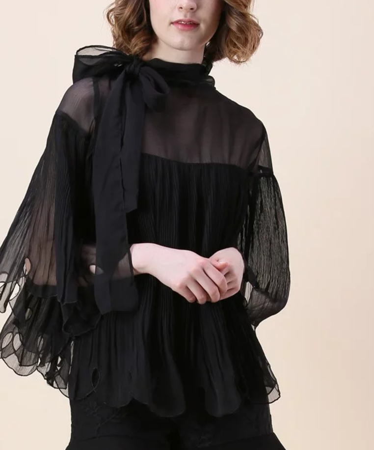 ChicWish Dramatic Presence Pleated Dolly Top in Black