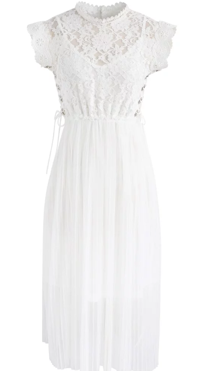 Sweet Reminiscence Lace Mesh Tulle Dress in White
