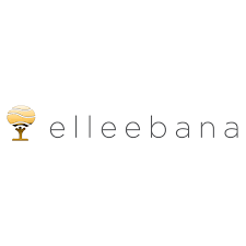 Elleebana logo with a minimalistic design featuring a golden decorative element and the brand name in lowercase letters.