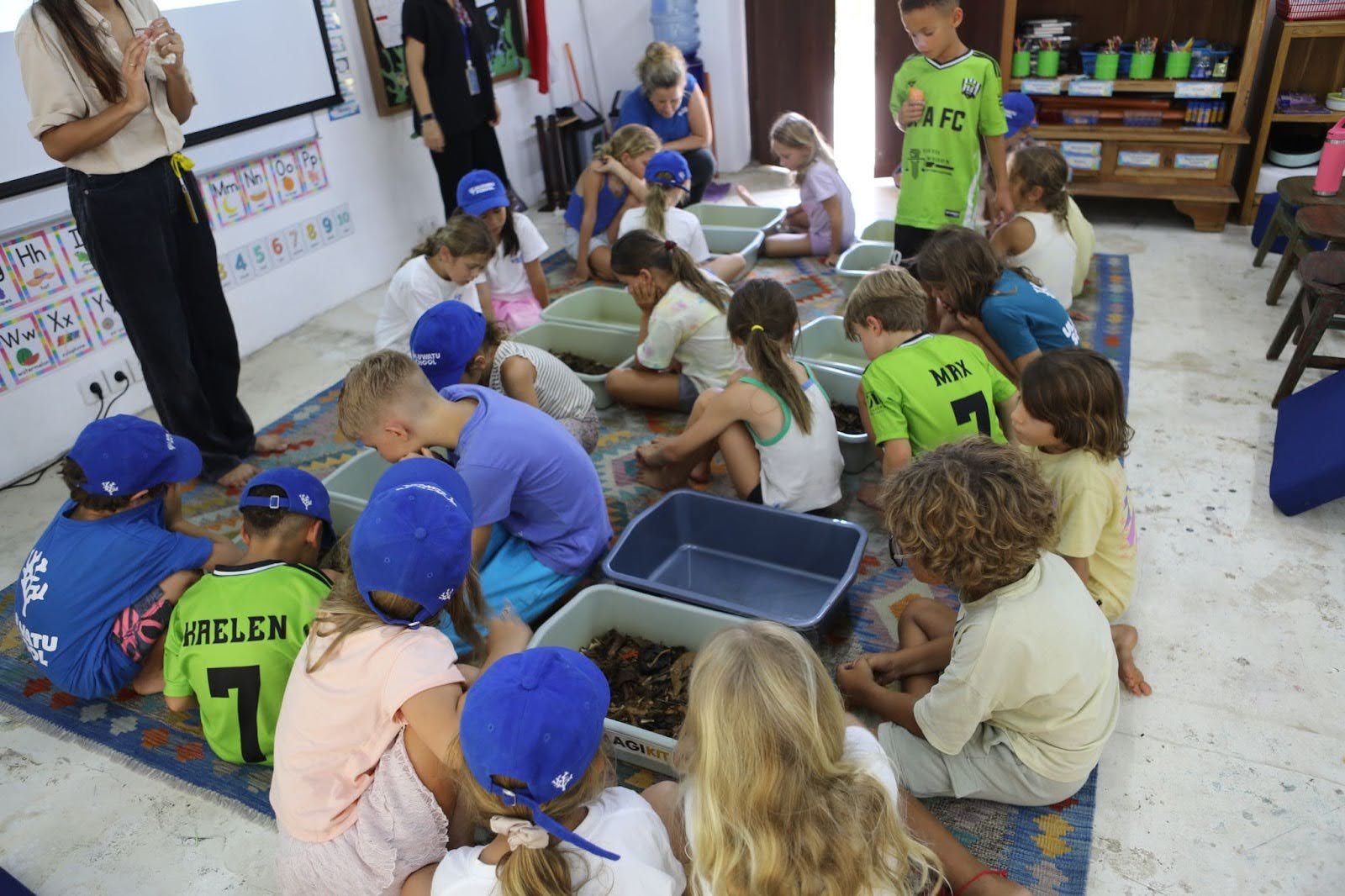 Students attending a sustainability guest lecture on turning food waste into solutions at Uluwatu School in Bali