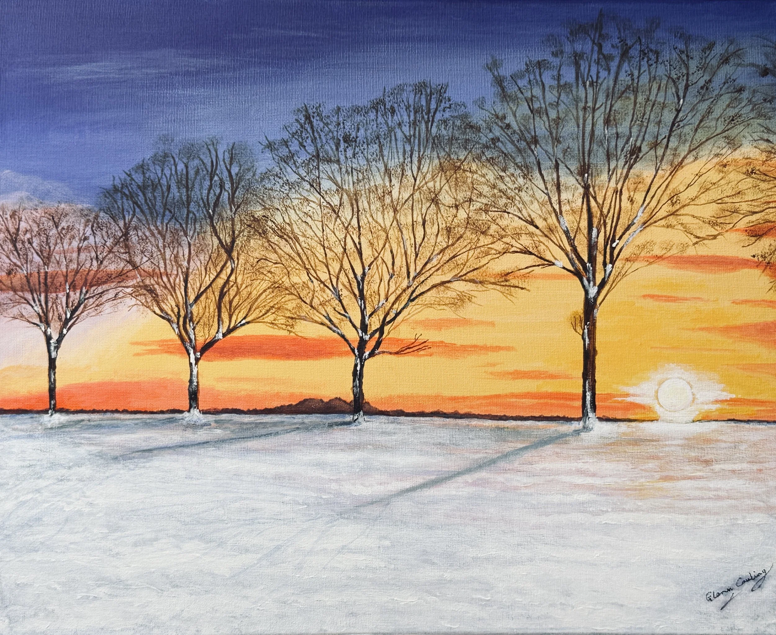Trees in the Sunlit Snow (Acrylic)