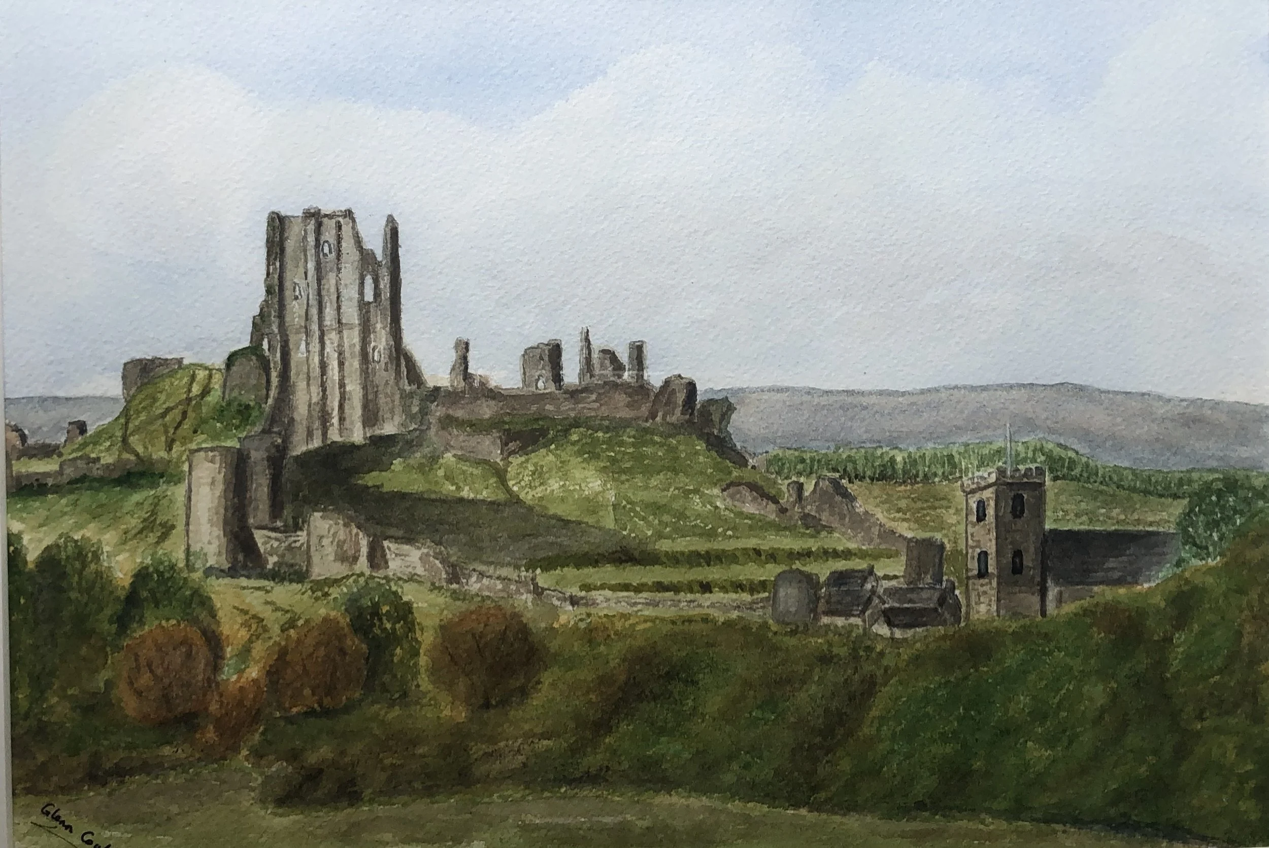 Corfe Castle, Dorset Watercolour (framed)