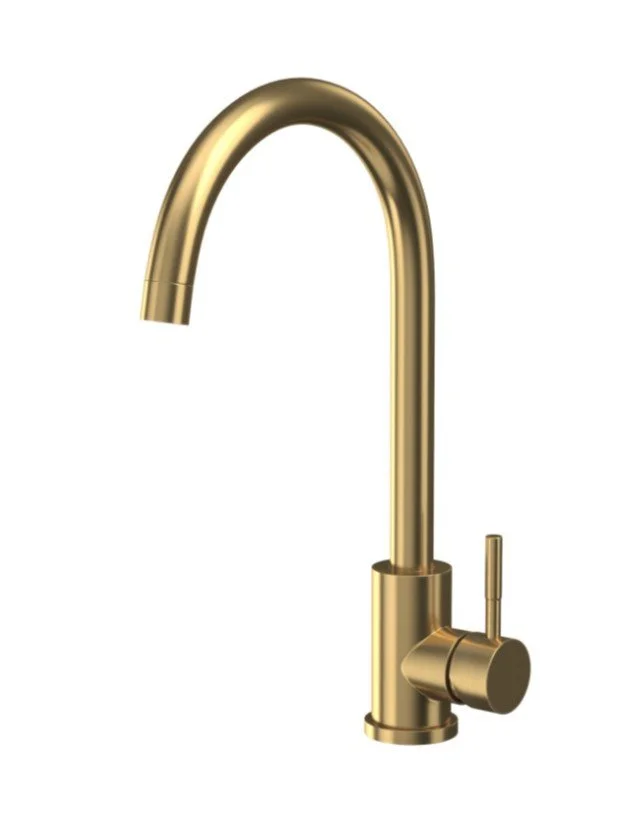 Brushed brass kitchen tap for bespoke luxury kitchens with premium fixtures and timeless design.