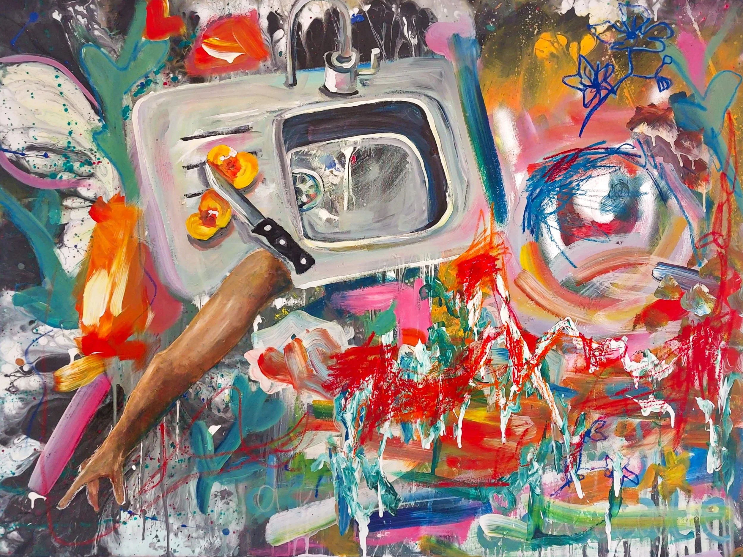 'Kitchen Sink' 2022. Mixed media on canvas. 