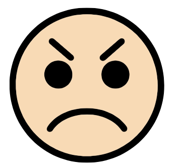 Icono de una cara enfadada de color beige claro, con cejas inclinadas hacia abajo, ojos negros grandes y una boca fruncida que expresa irritabilidad.