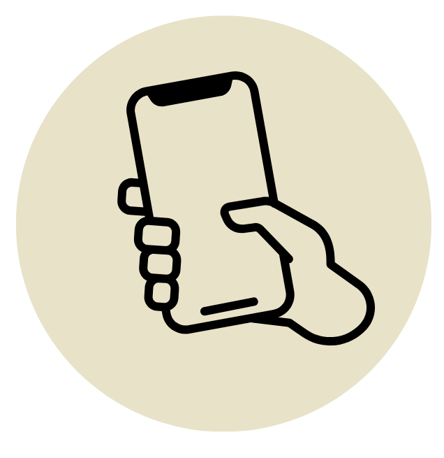 Icono de un teléfono móvil en color verde dentro de un círculo beige, representando el uso elevado de dispositivos digitales