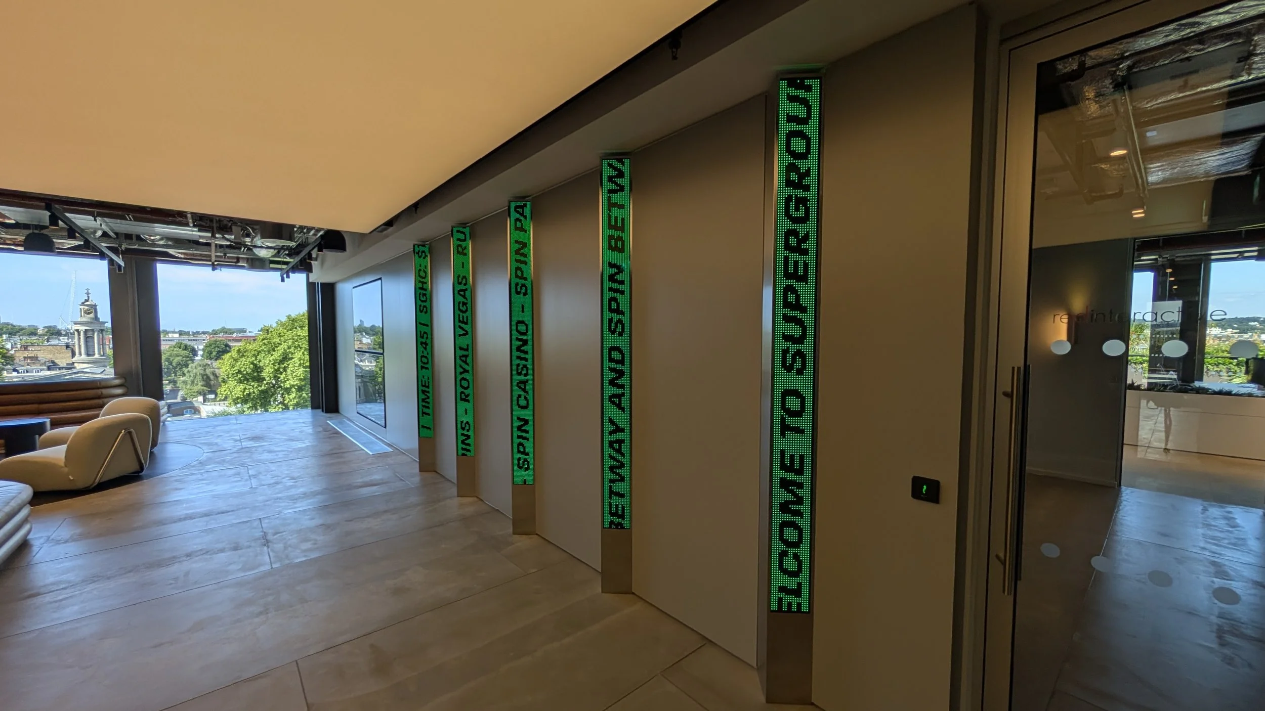 Scrolling LED displays in supergroup's new London office