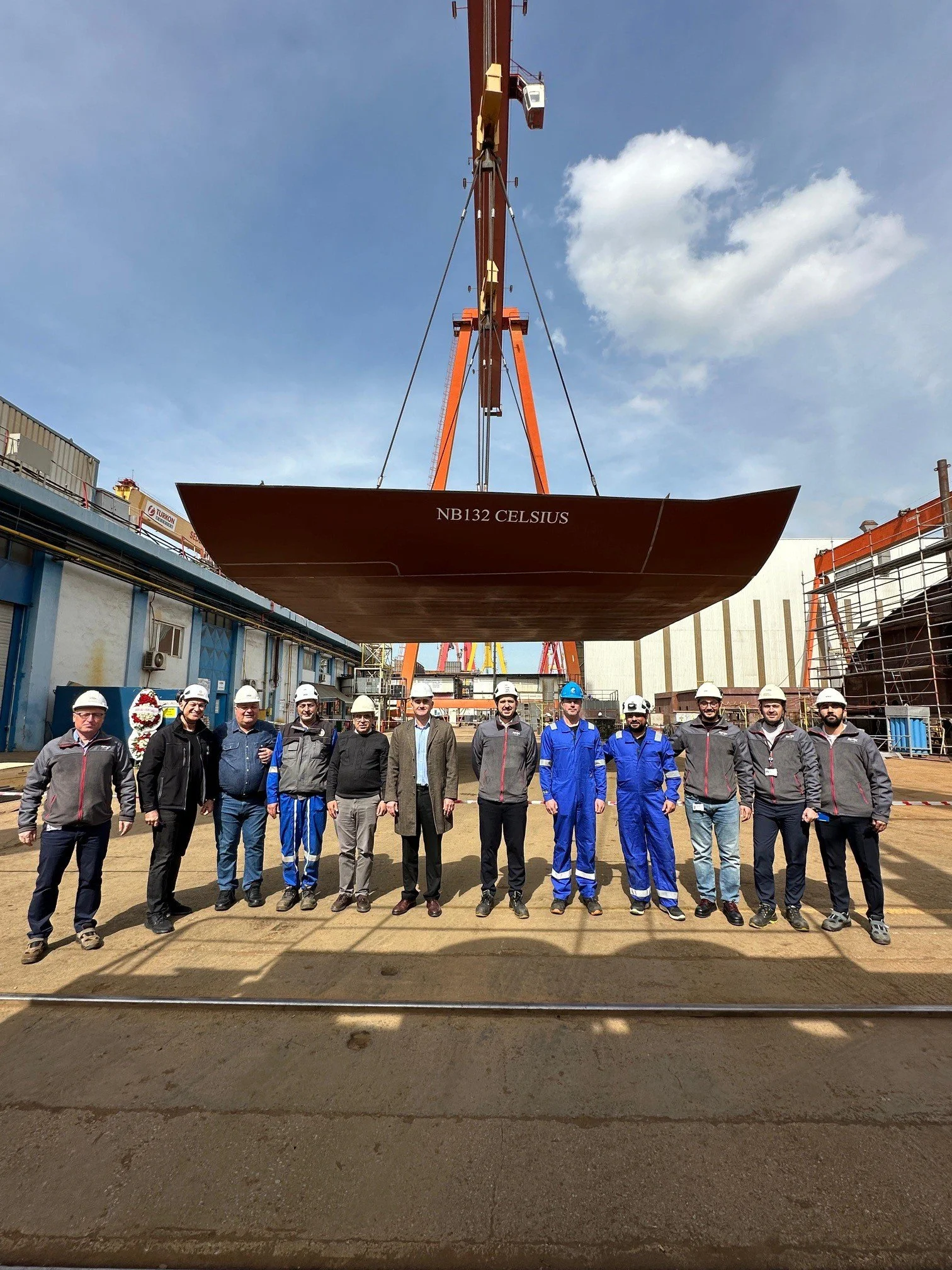 Celebrating the Keel Laying ceremony of the FLEXI LNG 7800 M3 – HYBRID project at the shipyard RMK Marine.
