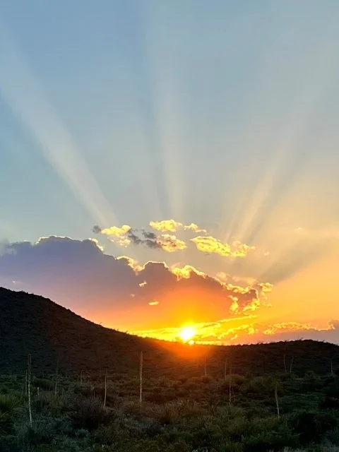 Sunset through the clouds in Big Bend National Park, Texas.