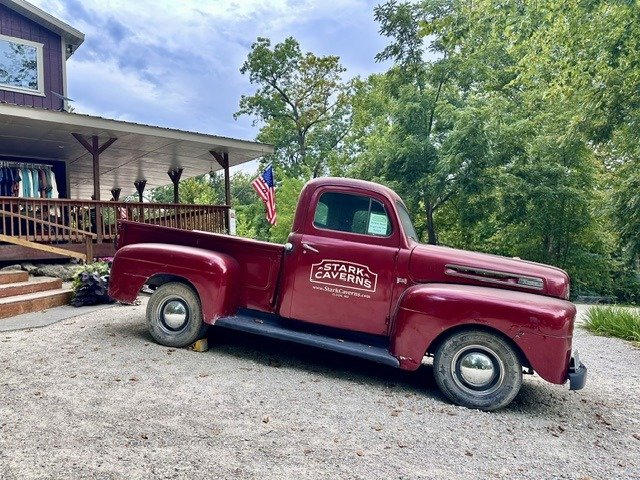 A vintage Chevrolet pickup welcomes visitors to Stark Caverns, a reminder of the area's rich history and longtime connection to Missouri travelers.