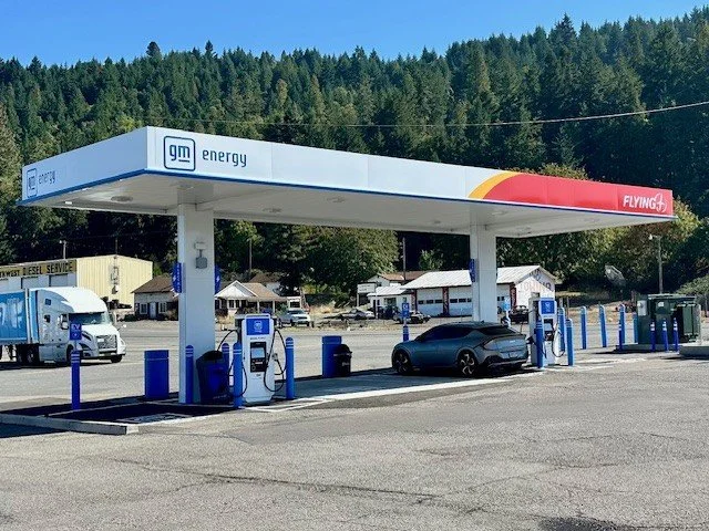 Kia EV6 electric car charging at Pilot Flying J station in Oakland, Oregon.