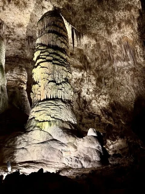 A huge stalagmite formation seen during our EV road trip visit to Carlsbad Caverns National Park.
