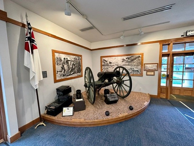 Historic Civil War cannon on display at Fort Davidson Battle of Pilot Knob museum in Missouri