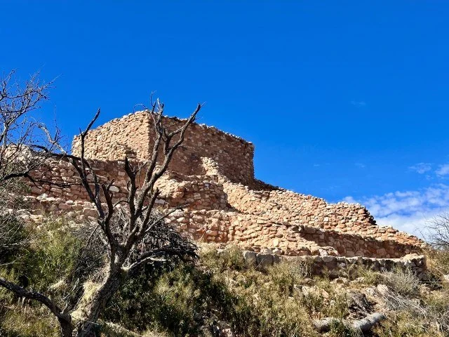 Ruins of the ancient Sinagua pueblo at Tuzigoot National Monument overlooking the Verde Valley near Clarkdale, Arizona.