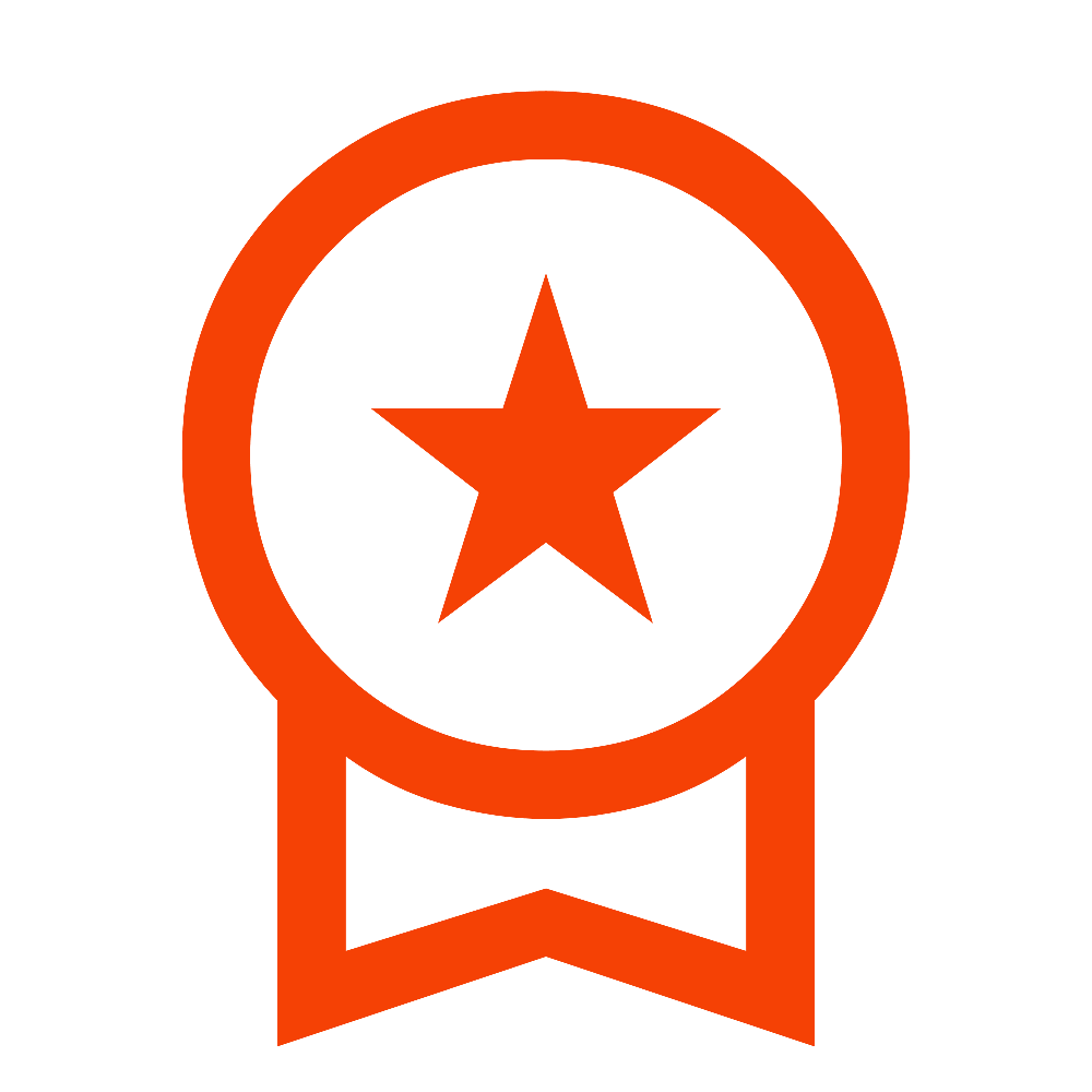 An orange award ribbon with a star in the center.