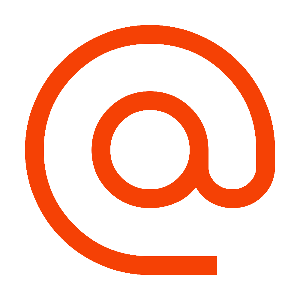 A red outline of an At symbol (@) on a black background.