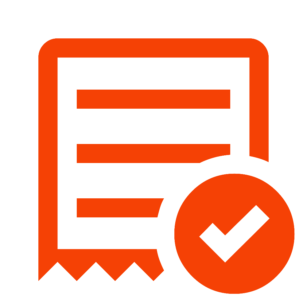 A document icon with three horizontal lines and a checkmark inside a circle, indicating approval or completion.