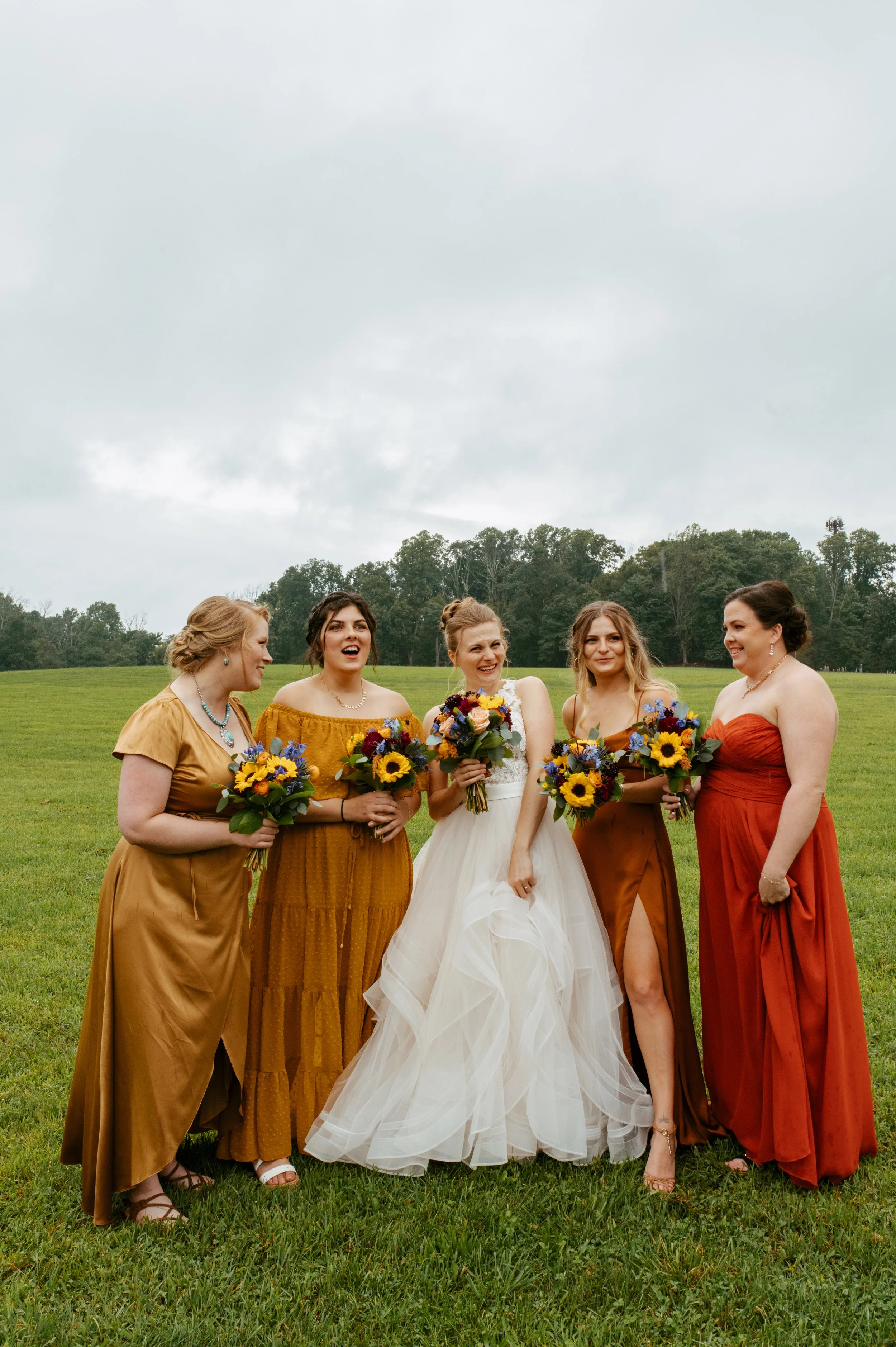 fall bridal party dress inspiration at caboose farm wedding venue
