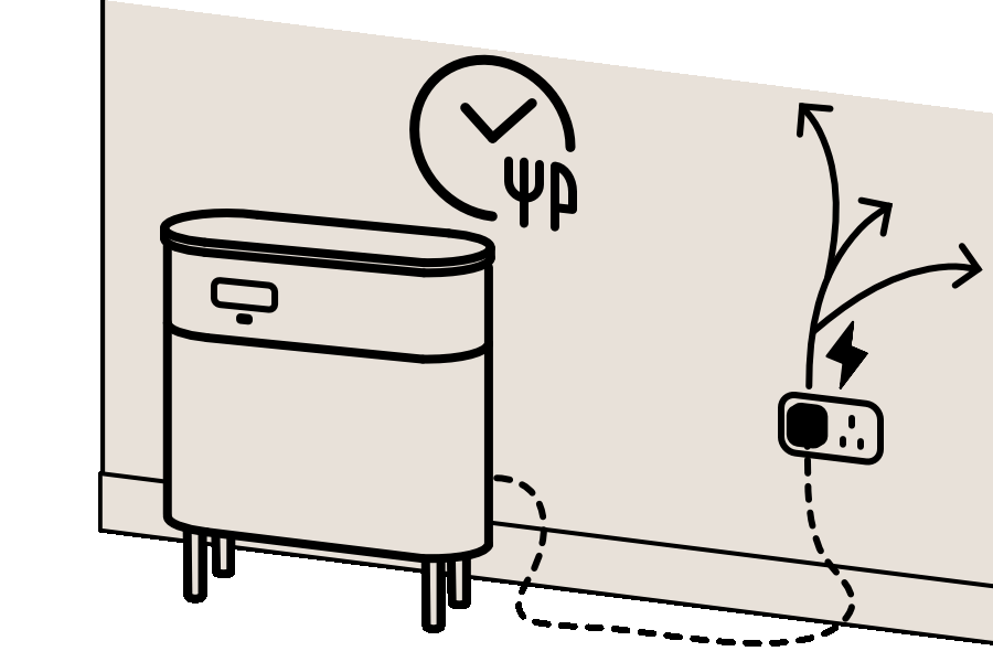 Vector animation of an iconised battery powering a home circuit during peak daytime hours, with clock and fork symbols.