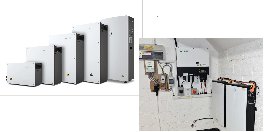 Standard normal white box home energy battery units designed for rooftop solar panel storage.