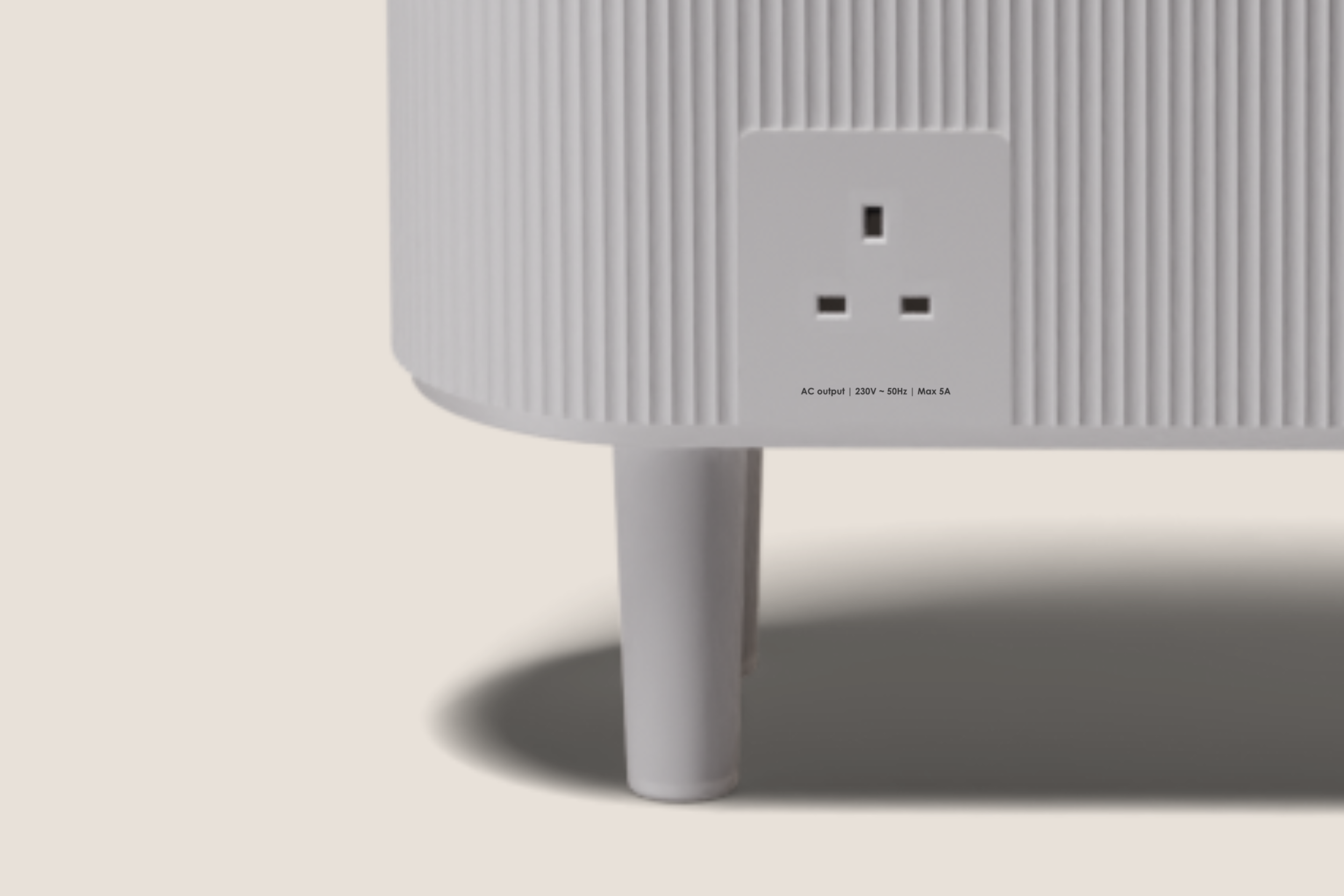 Close-up of the Windfall Energy battery backup power socket providing emergency electricity during power cuts.