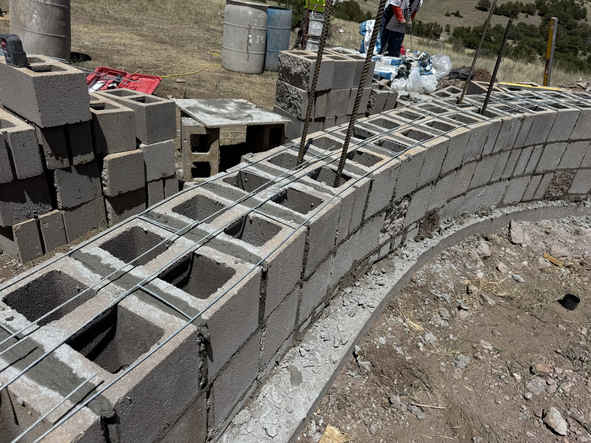 CMU wall showing rebar internal support