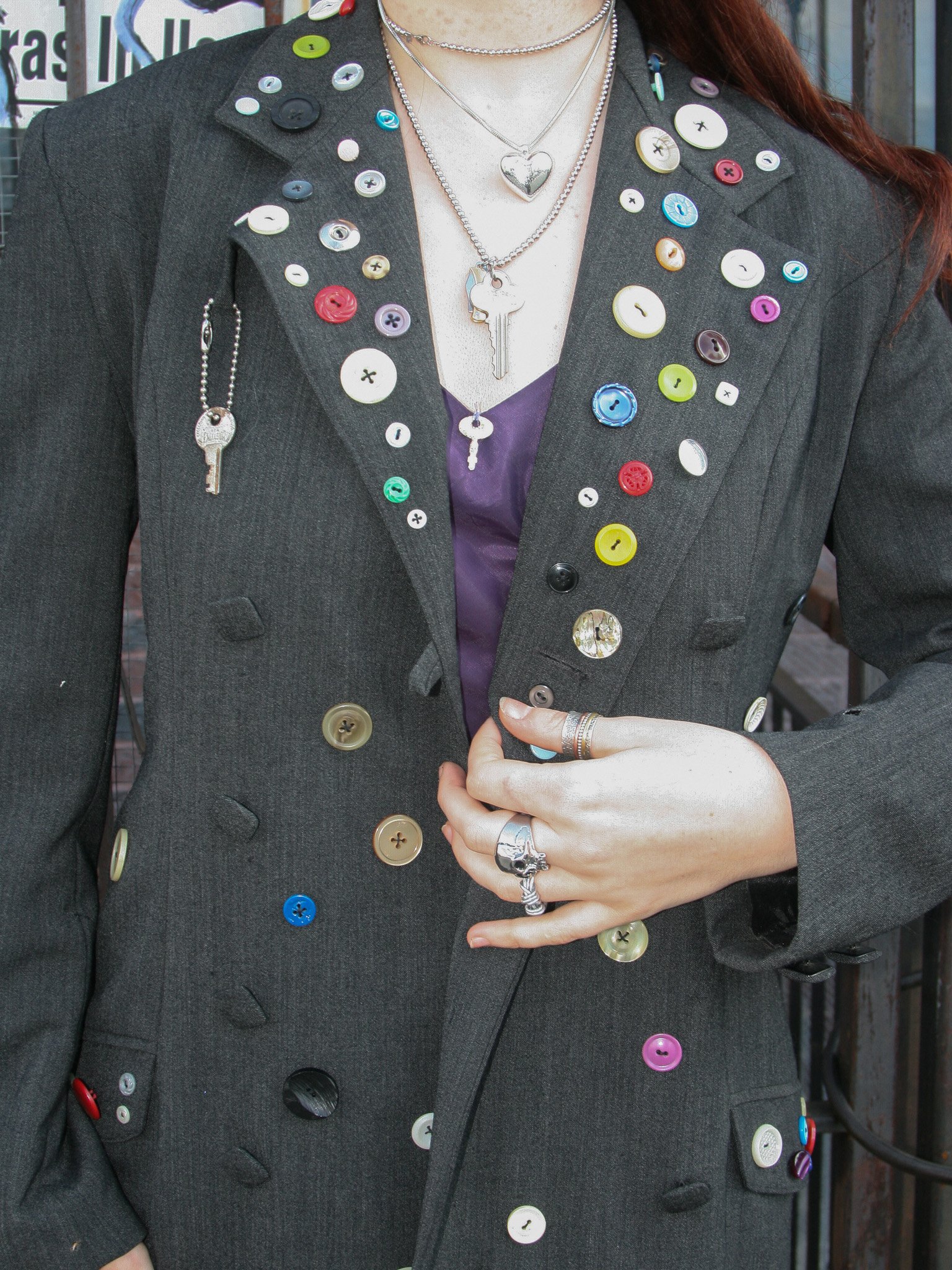 "panic button" silk blend blazer