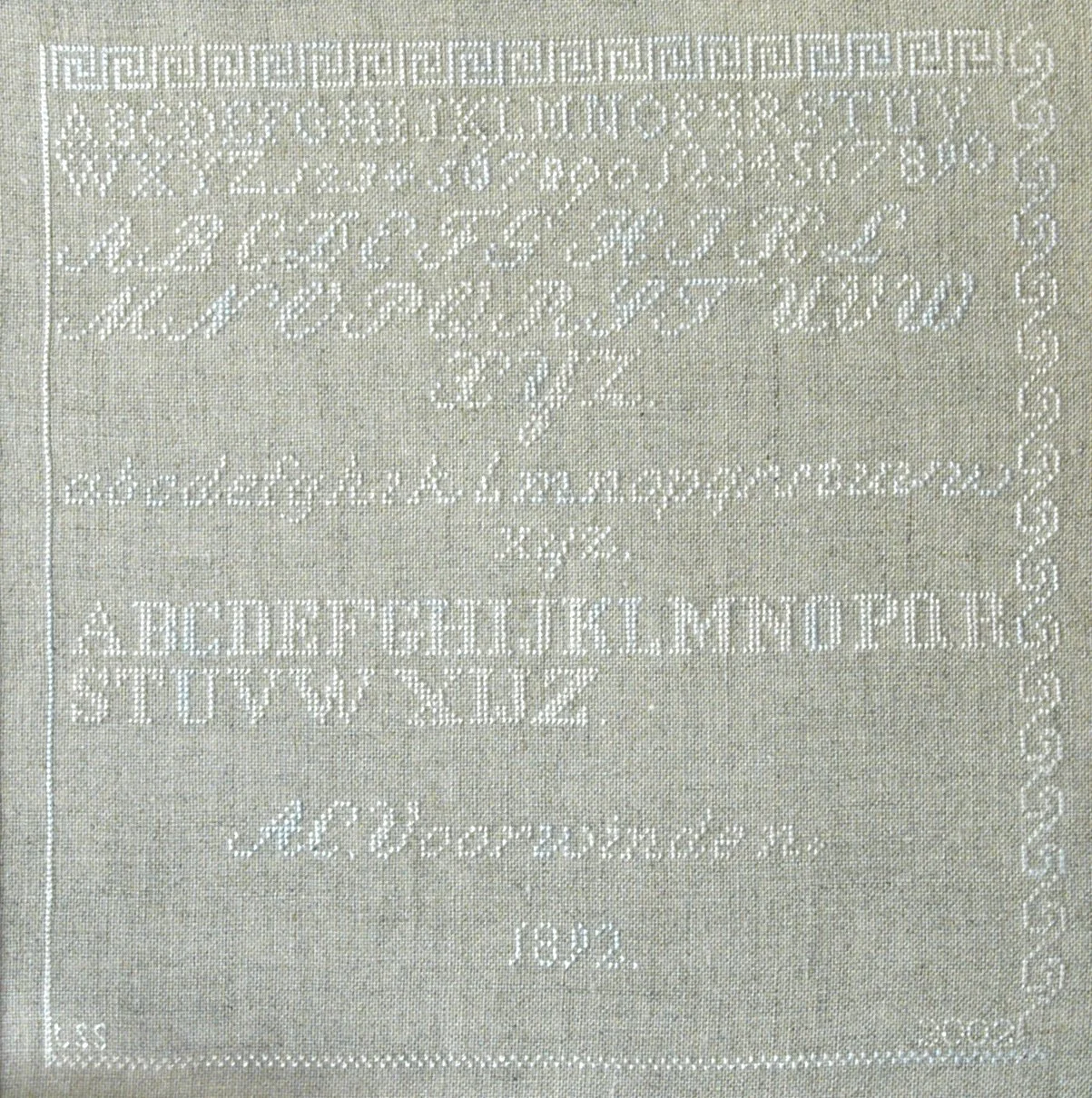 PDF pattern of antique sampler AC Voorwinden 1892