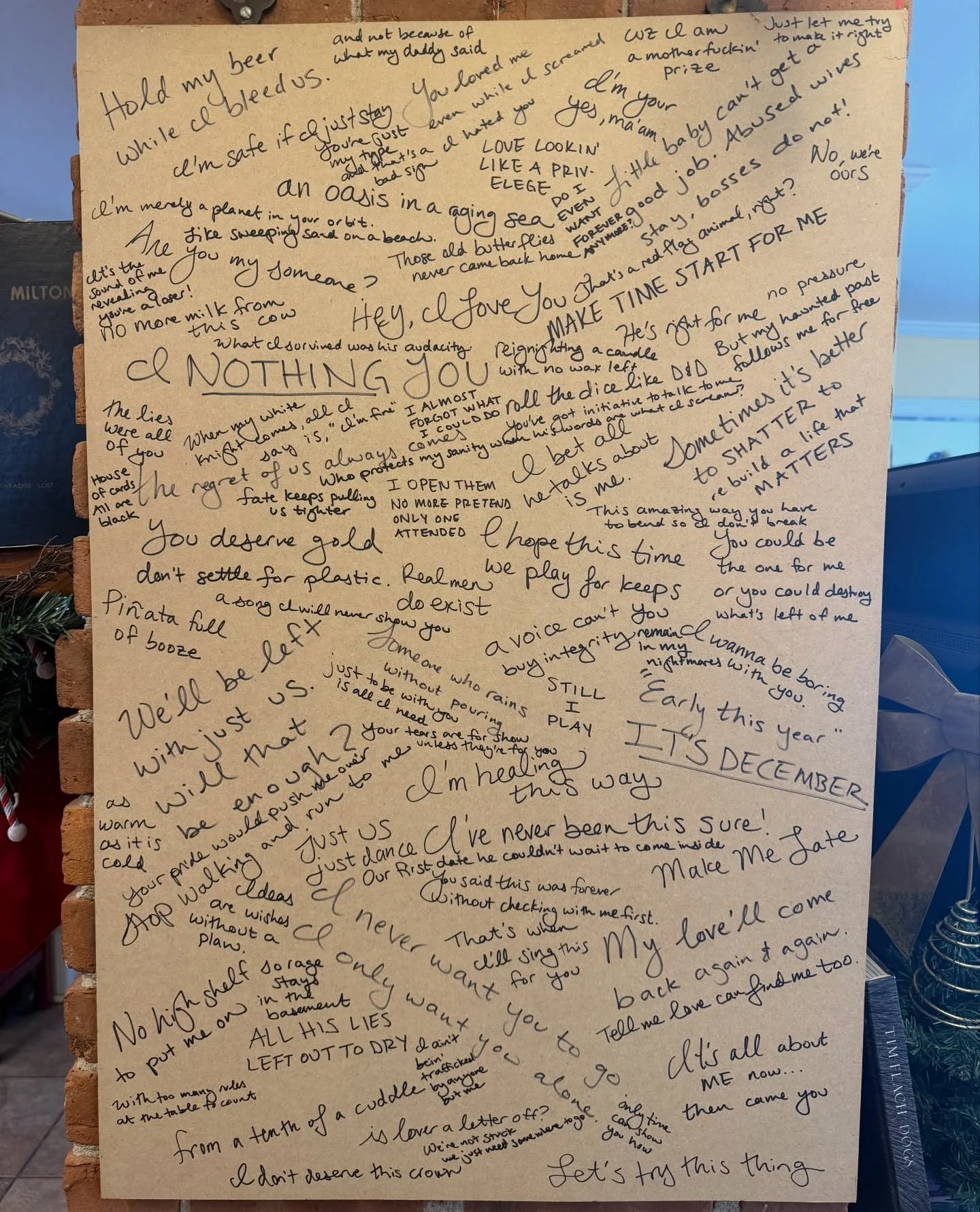 Over 75 songs in two years of songwriting. That&rsquo;s a new song every week and a half! I chose my favorite lyrics from each song and put them on this board. I love how it turned out and it&rsquo;s very fulfilling to look at. Like, I wrote all of t