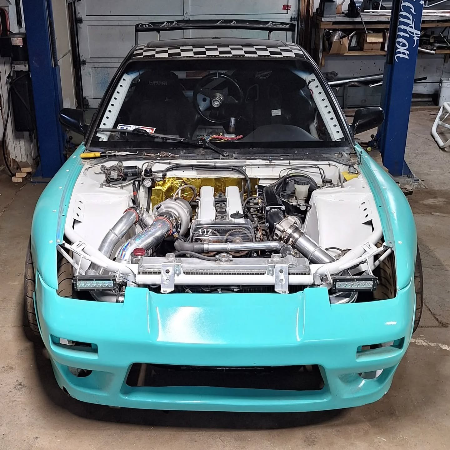 Mustang is over here taking a shit kicking while this trailer princess is awaiting wiring to complete the new engine setup. 

Pretty anxious to not only hear this machine, but DRIVE IT AGAIN!! 
1JZ completion and moving into a new shop are high up th