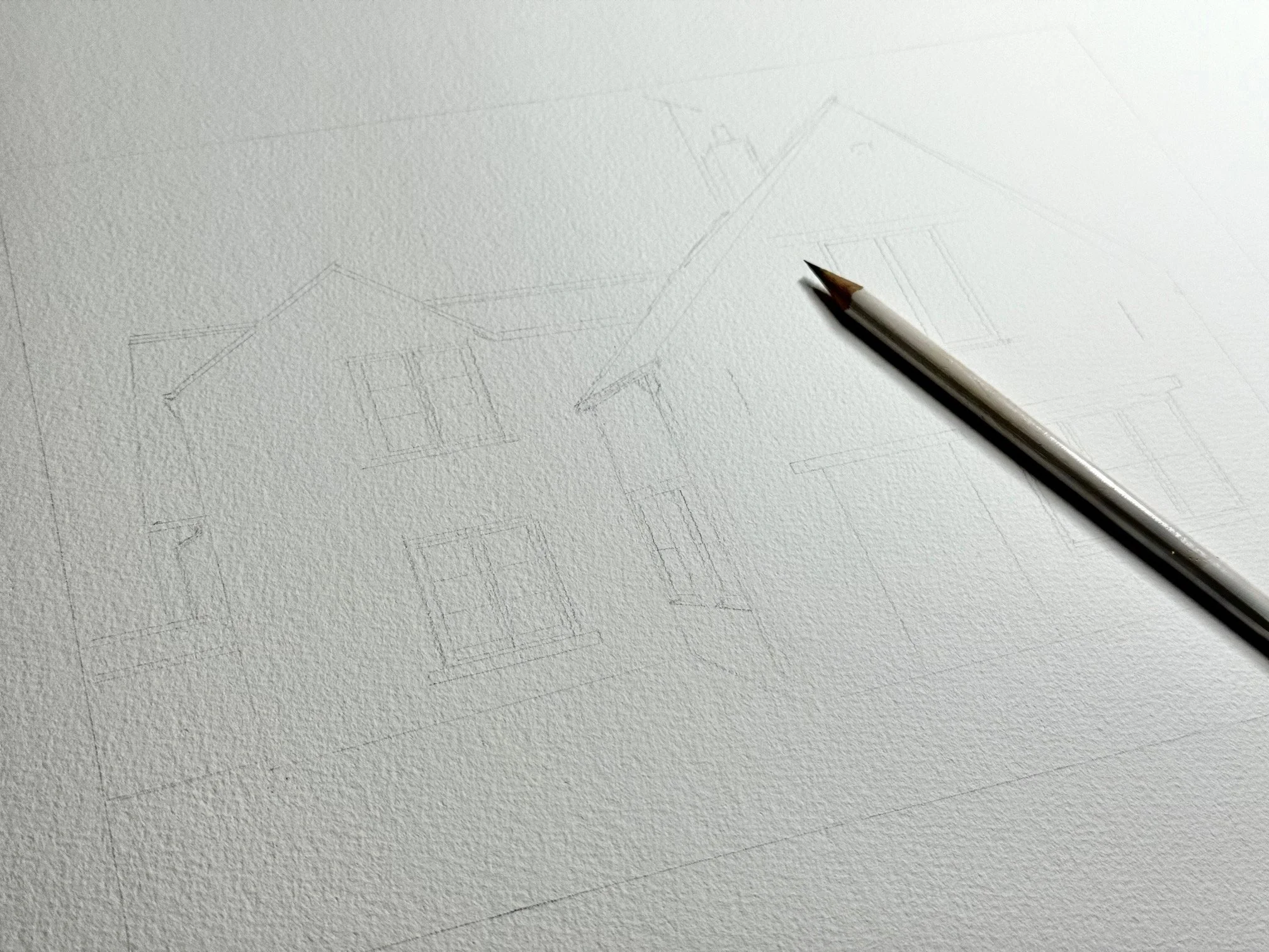 watercolour house portrait commission UK pencil sketch