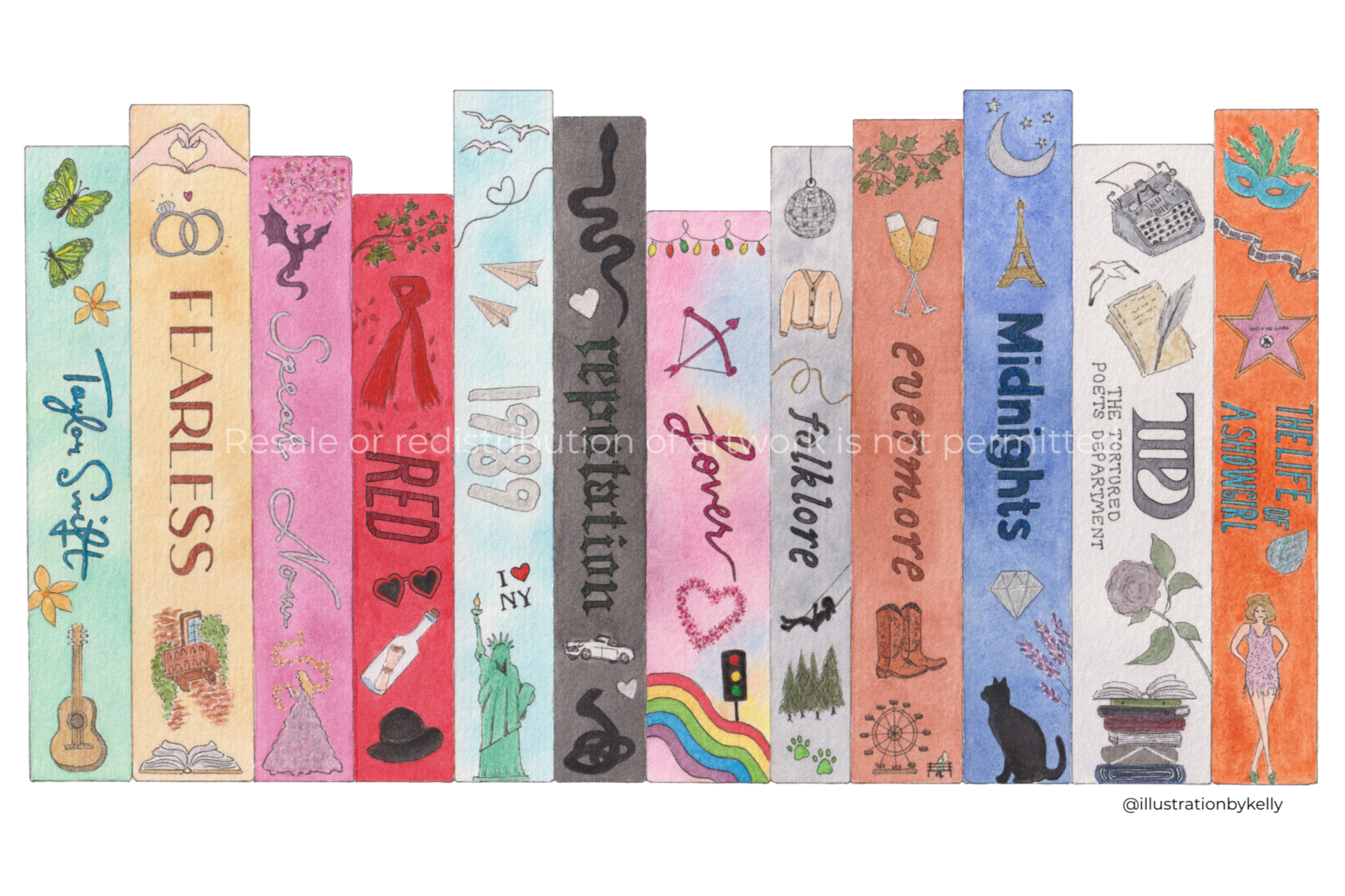 Taylor Swift Album Watercolour Art Print - Illustration by Kelly