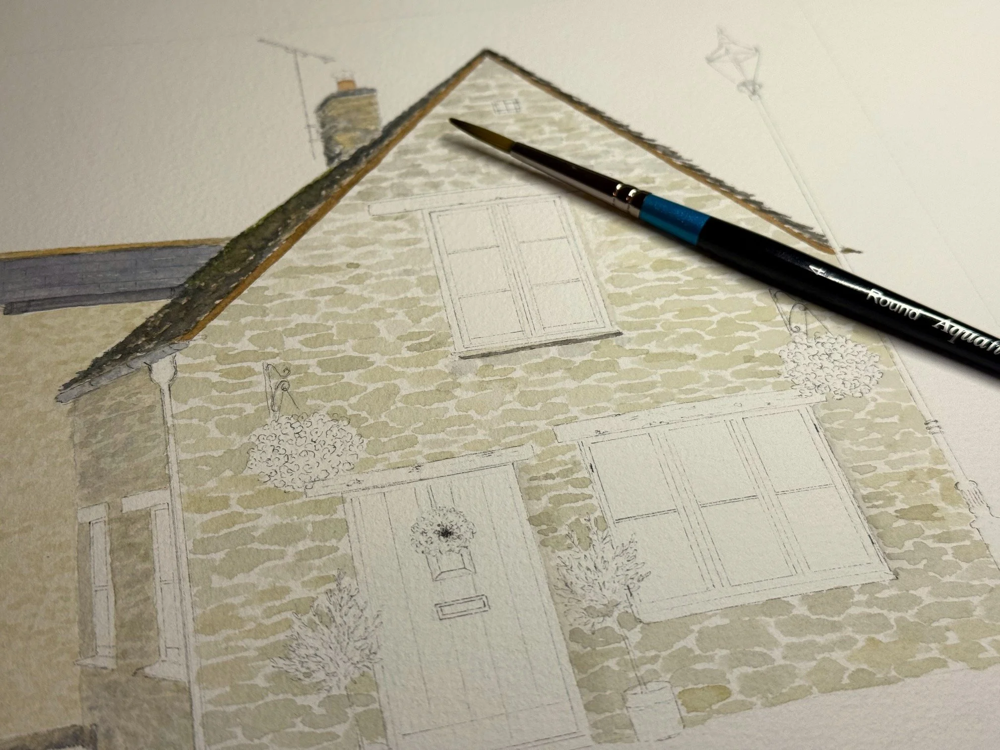 watercolour house portrait commission UK watercolour brickwork painting