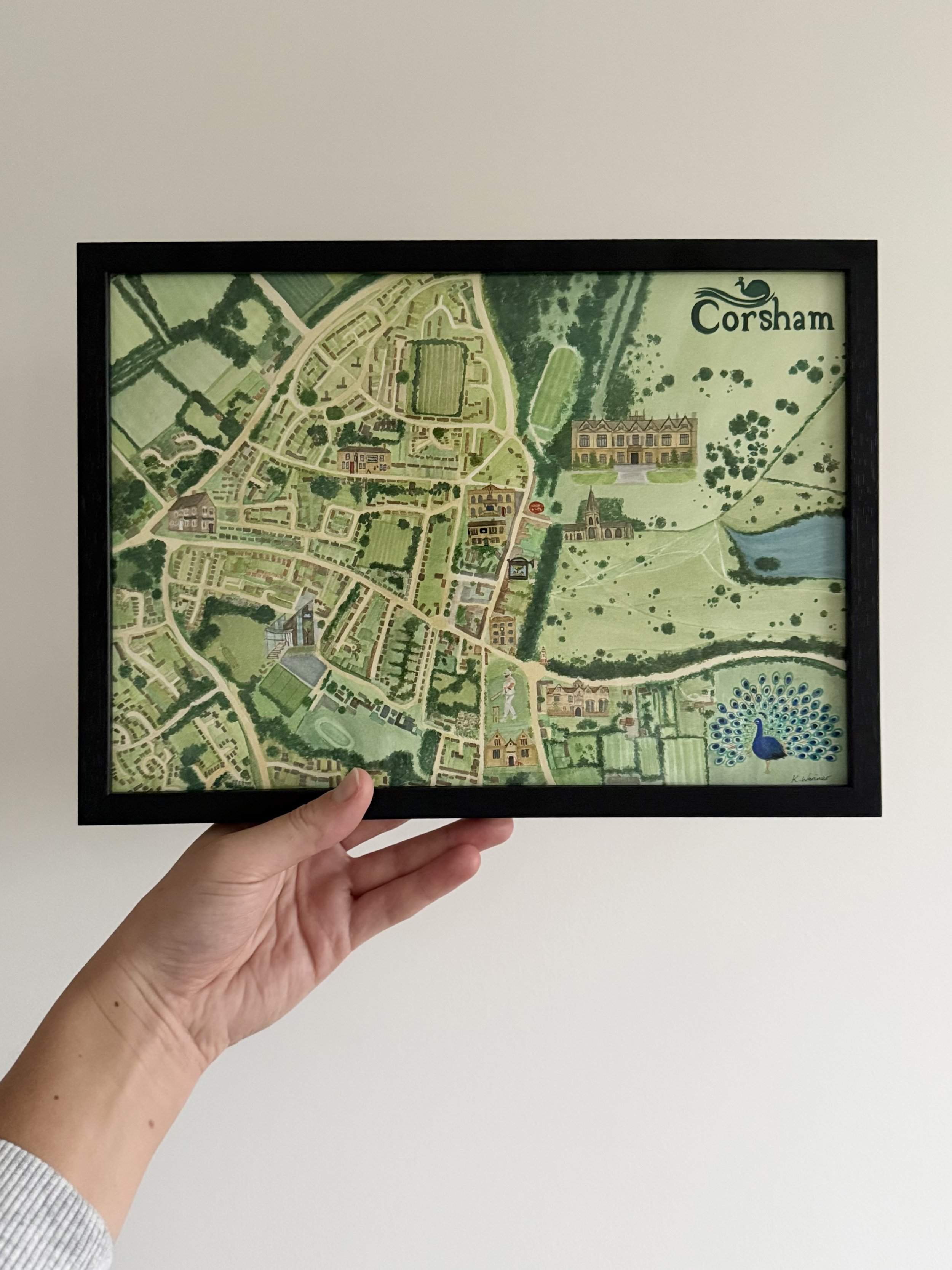 Corsham Illustrated Watercolour Map, A4 Framed Original Artwork