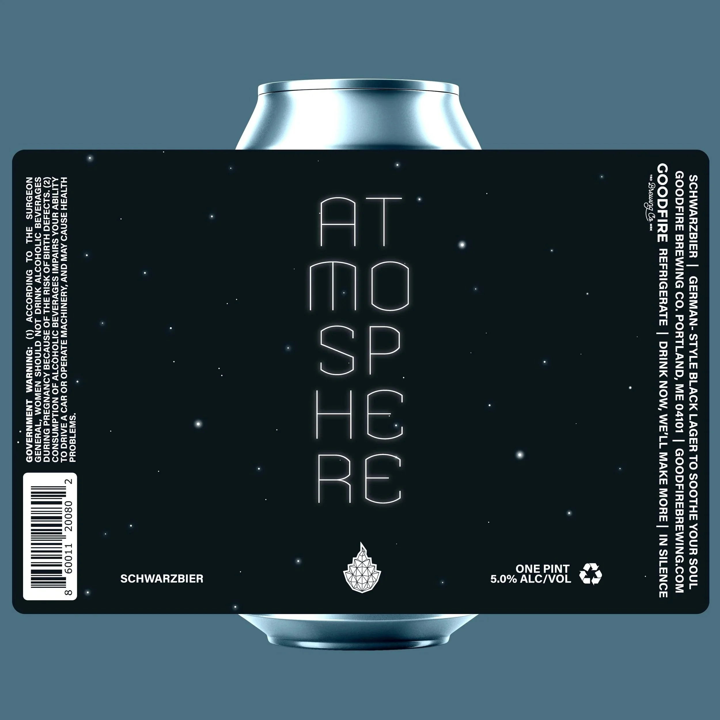Atmosphere // Schwarzbier // 5% ABV // Brewed with Pilsner and de-husked, roasted malts, and hopped with Hallertau Magnum and Hersbrucker. Lagered for a sleepy six weeks. Atmosphere drinks with refreshing hop character, backed by subtle, fruity roast