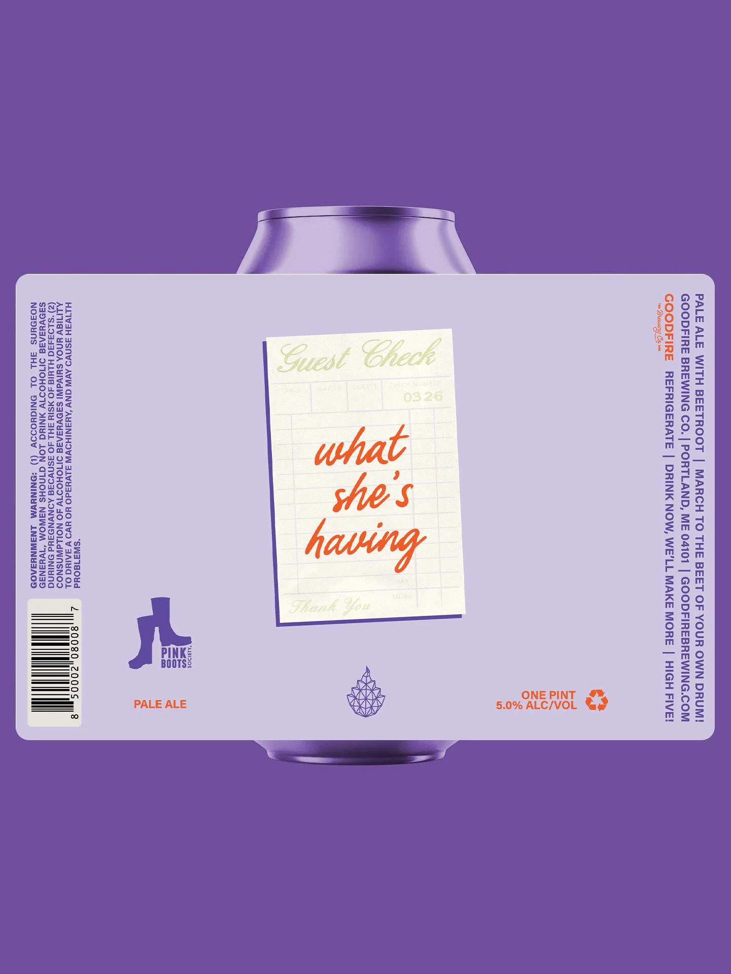 What She's Having // Pale Ale with Beetroot // 5% ABV // Annual Women’s Month Beer brewed with 100% Blue Ox Malthouse oats and wheat for a nice haze and creamy mouth feel. Hopped on the hot side with Motueka for a citrus floral pop. We used a new yea