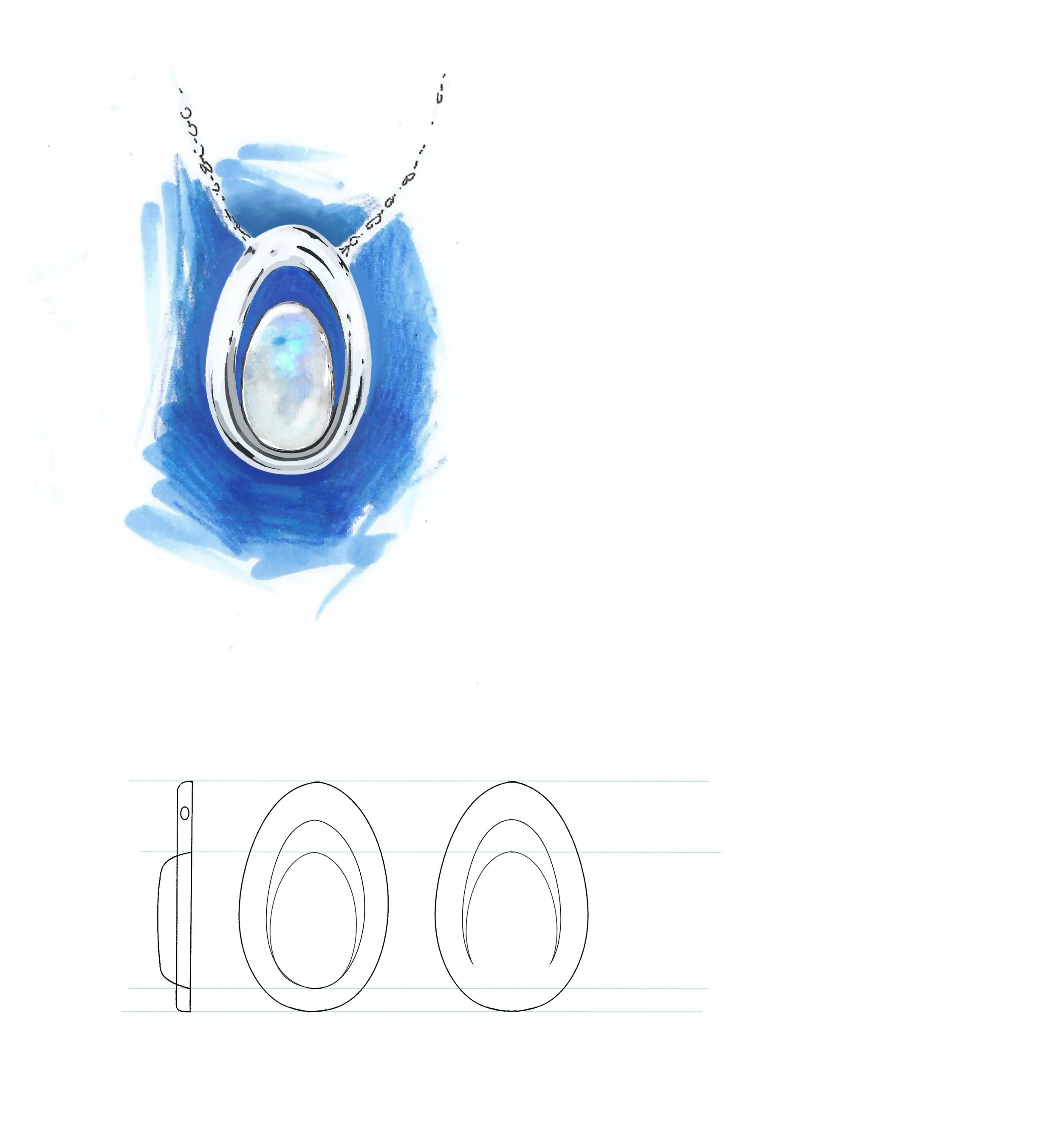 Minimal moonstone silver necklace.