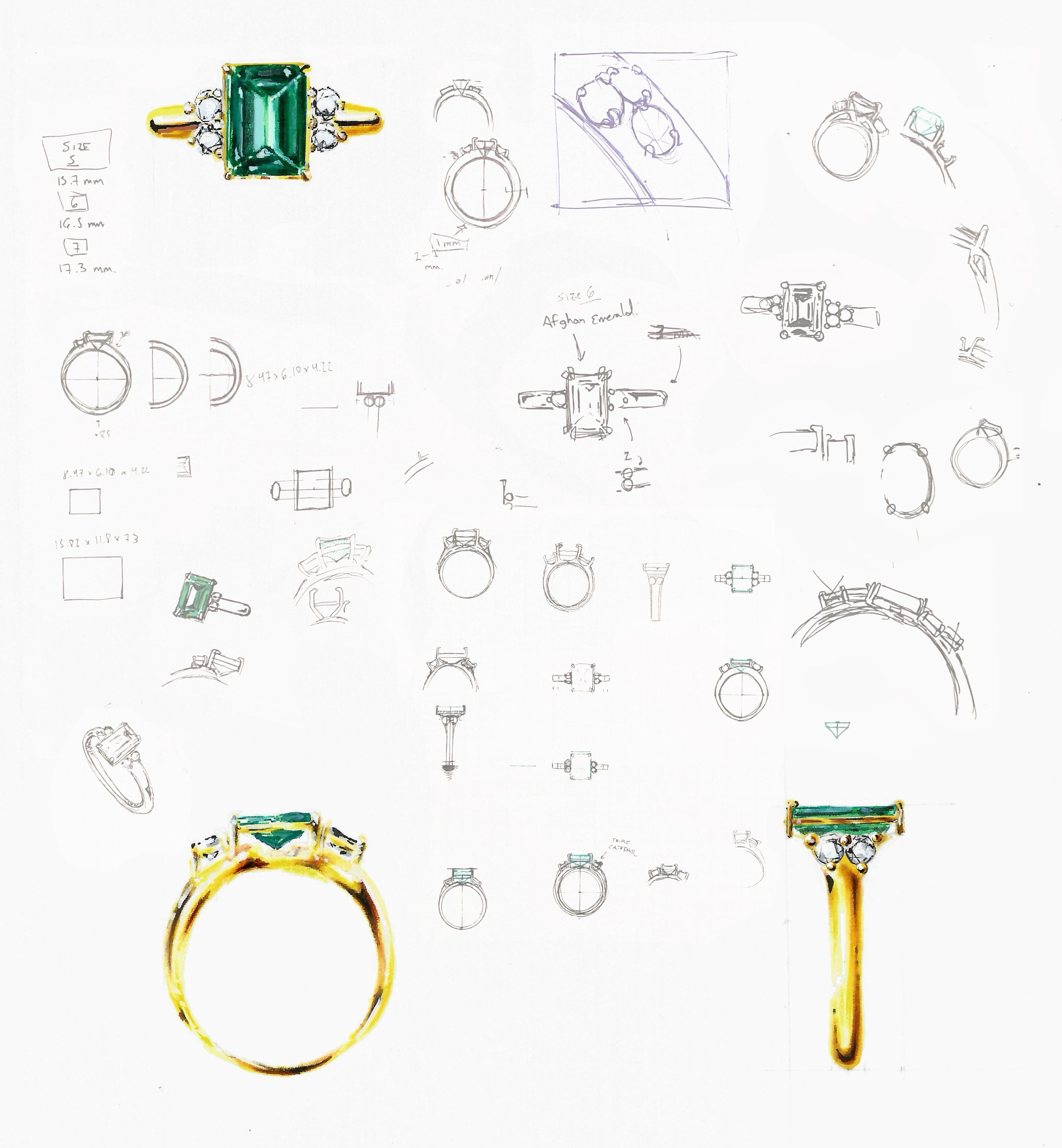Emerald engagement ring - Sketch.